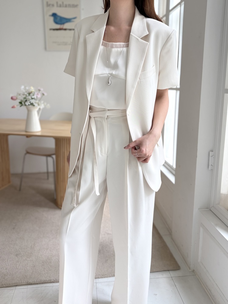 Aveline Belted Straight Slacks (Ivory)