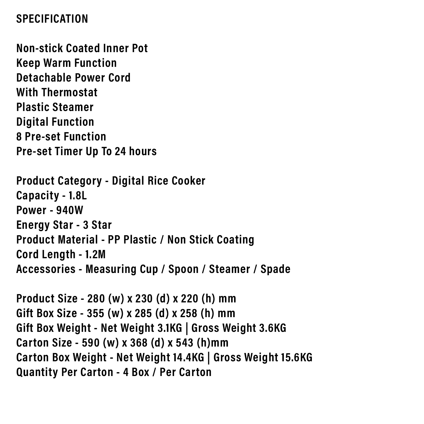 Faber 1.8L Digital Rice Cooker FRC D1018