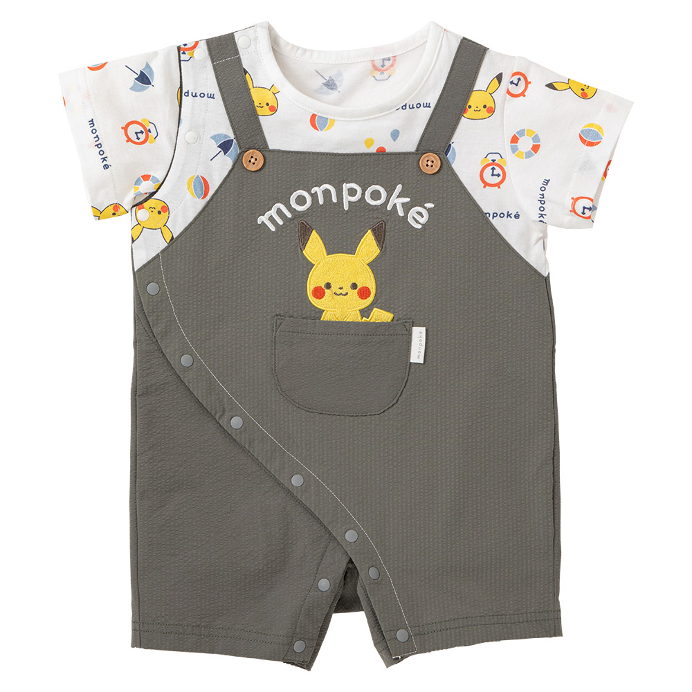 🇯🇵預訂 日本直送🇯🇵Monpoke兩色比卡超刺繡貼花仿吊帶短袖連身服
