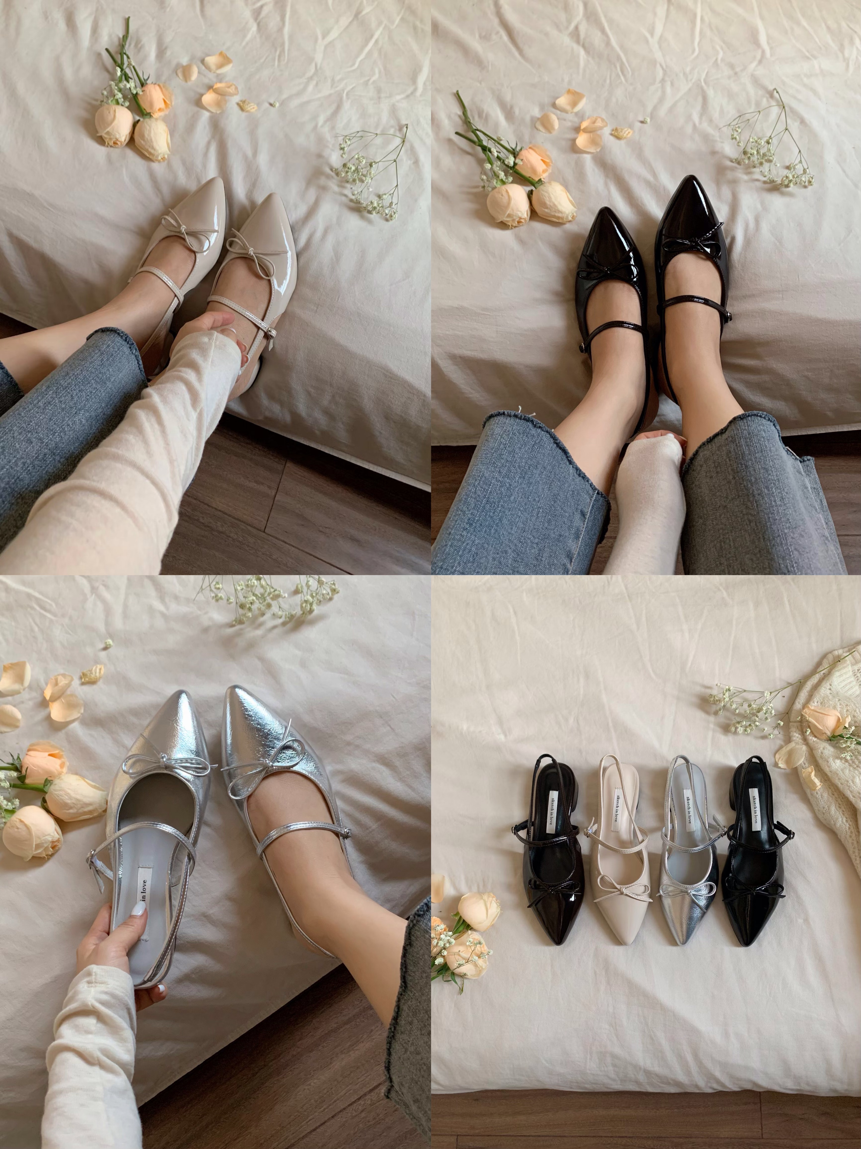 AS2902 蝴蝶結幼帶尖頭平底鞋