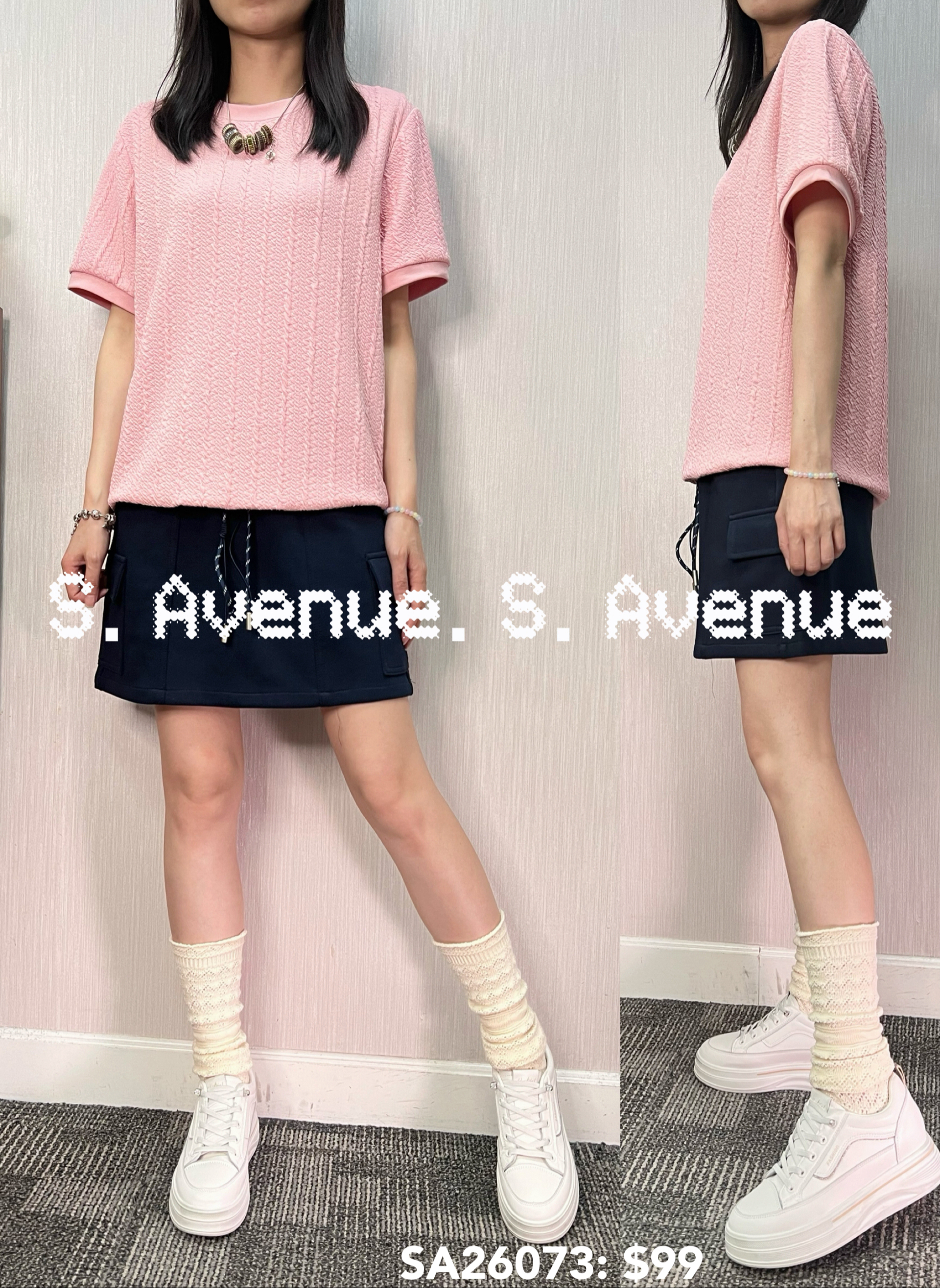 SA26073: 短袖暗紋淨色簡約top