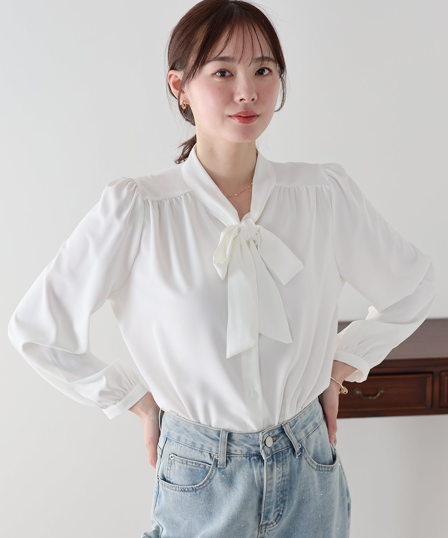 <JP> Soft Ribbon Shirt Blouse* 2色入 <預購>