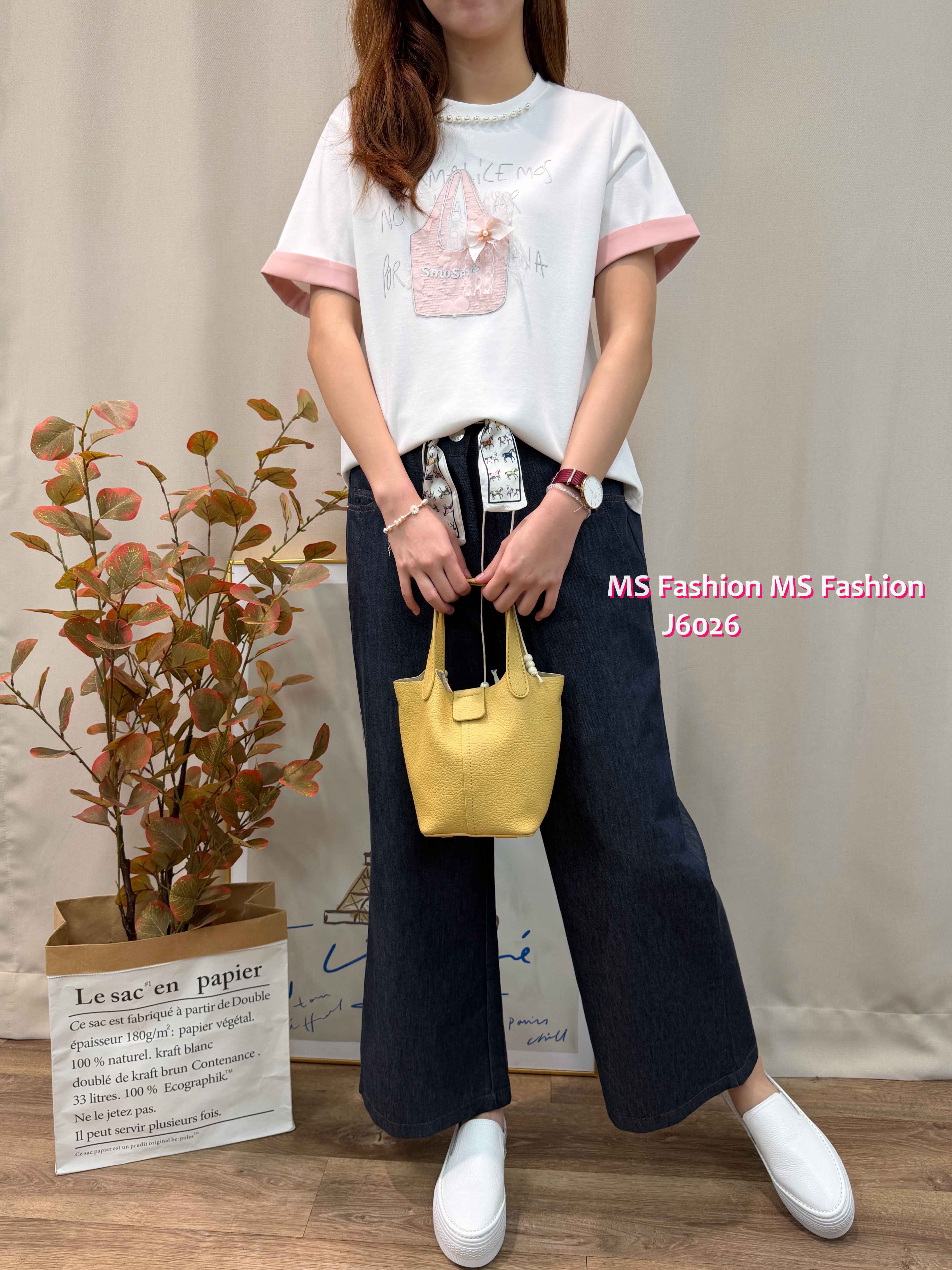 J6026 韓國🇰🇷花布腰帶闊筒褲