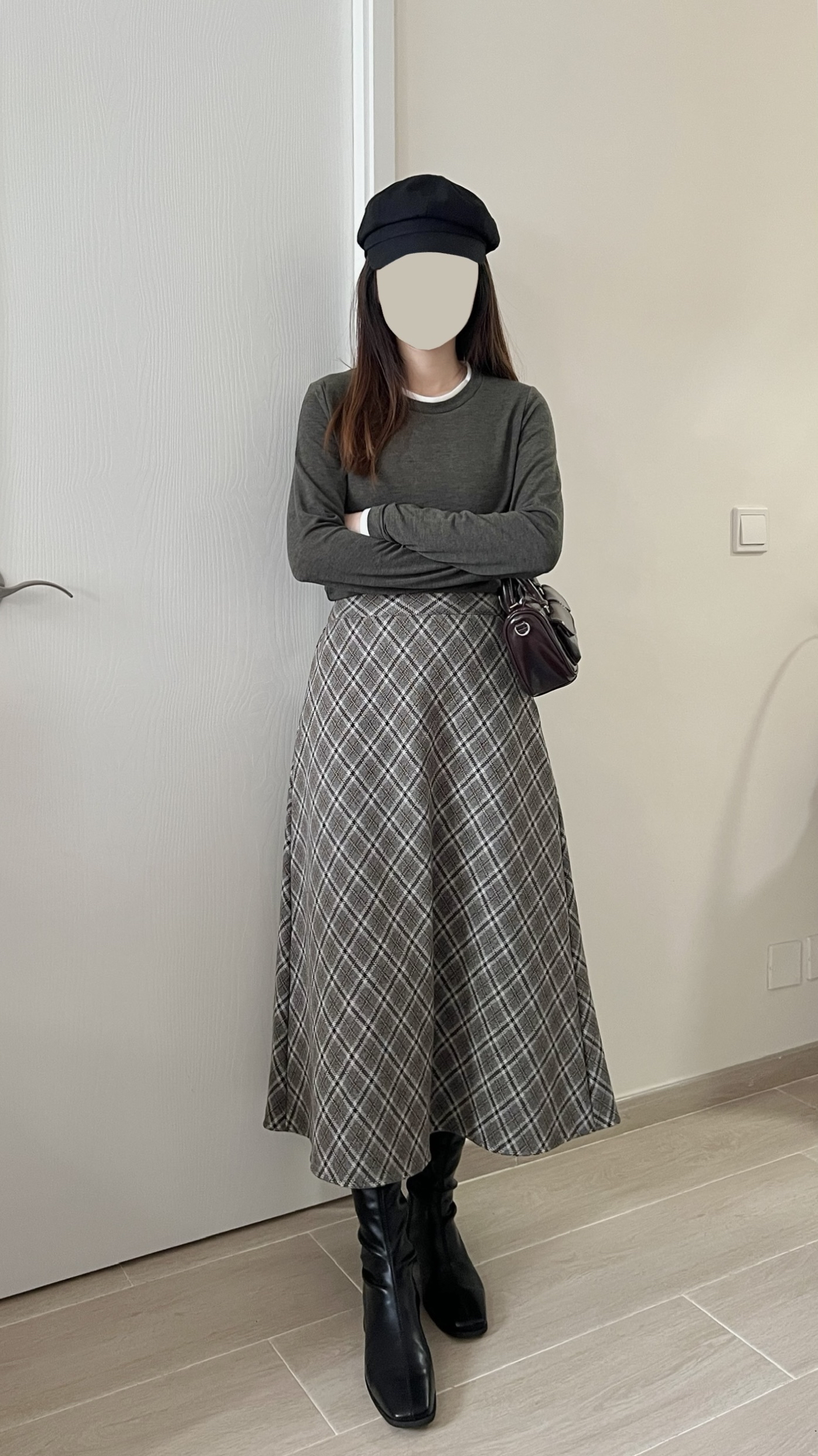 高質秋冬菱形格紋長裙 現貨
