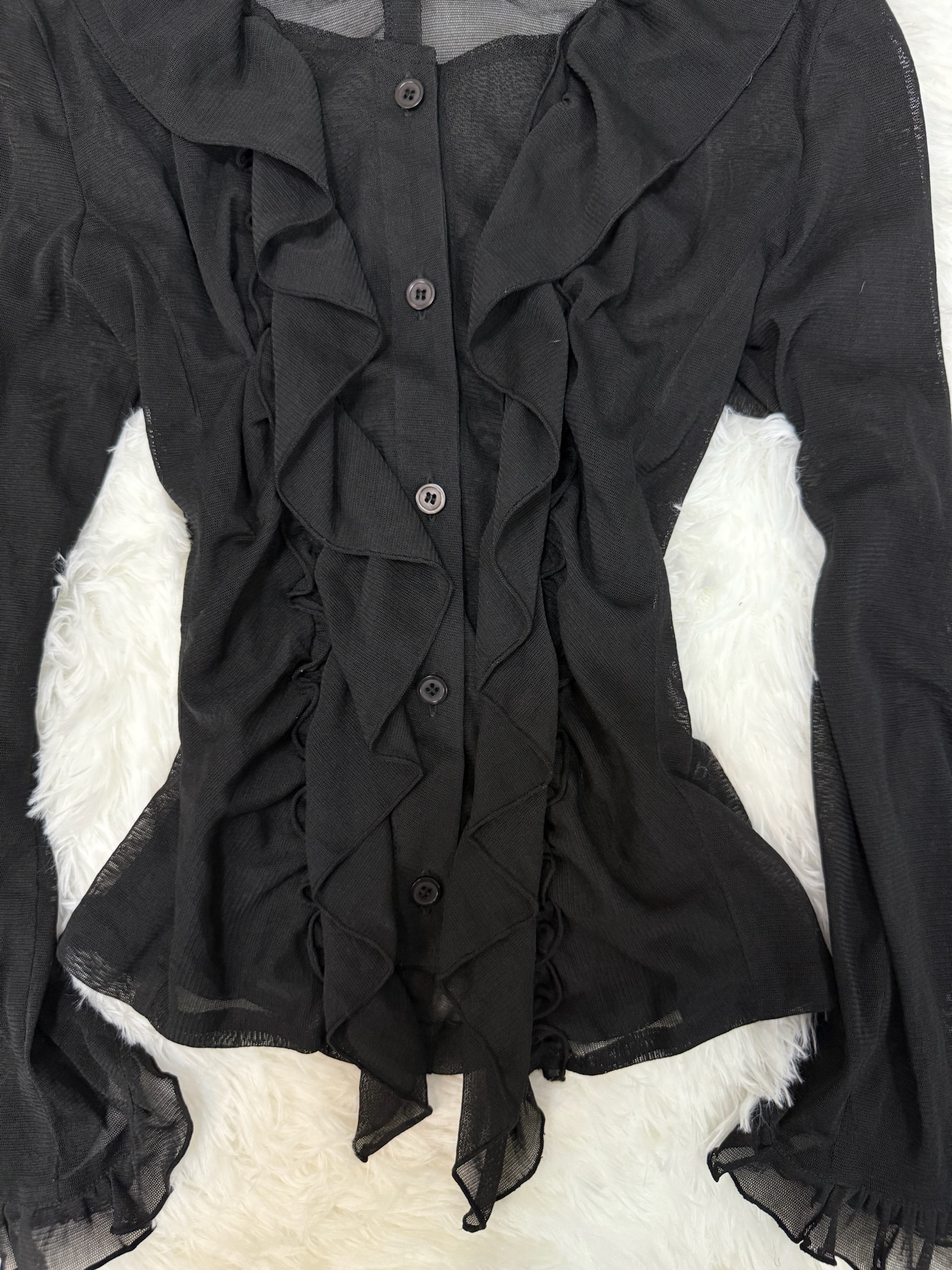 Gothic Sheer Ruffle Button-Down Blouse