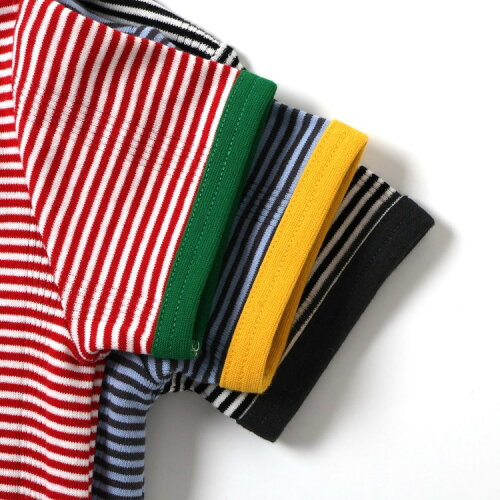 🆕【⭐訂購⭐】🇯🇵日本直送🌀小熊刺繡貼布 拼色綑邊袖 條紋短袖Tee［3款選］🌀 [ELDA-0279][260530]