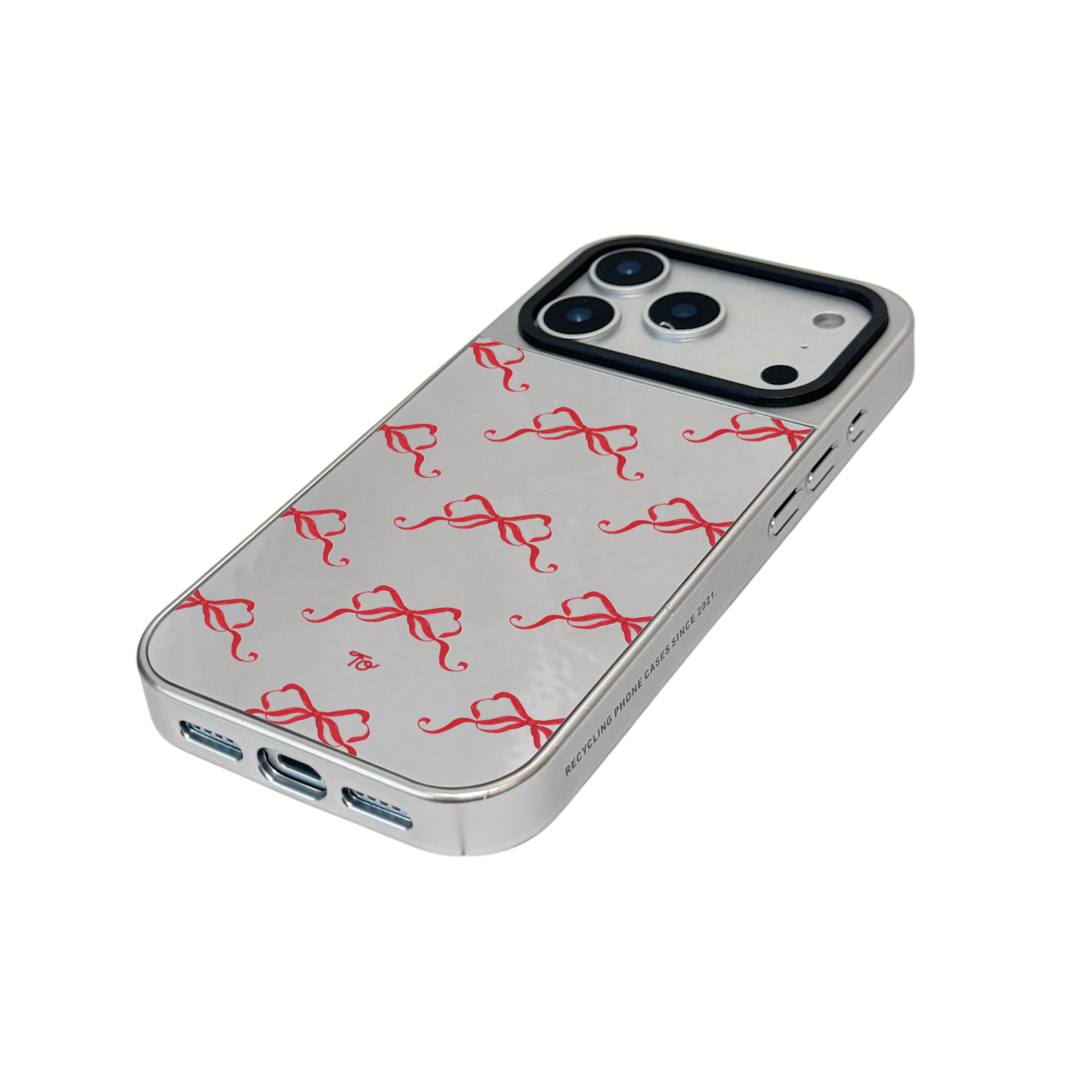 【Burgundy Ribbons in Full Printing】銀框鏡面MagSafe iPhone Case