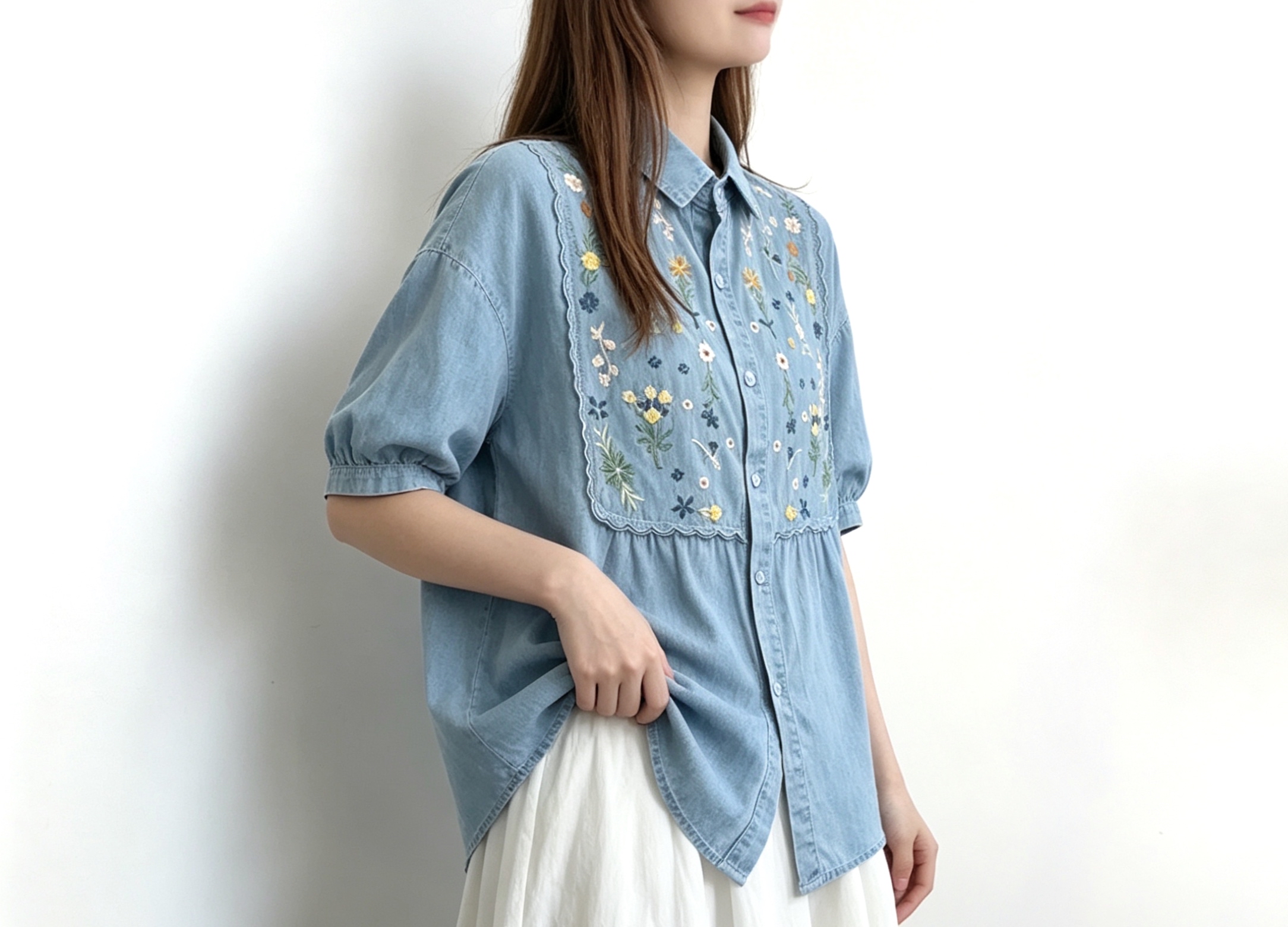 ☀️初夏優惠☀️ 日系刺繡花牛仔棉Top