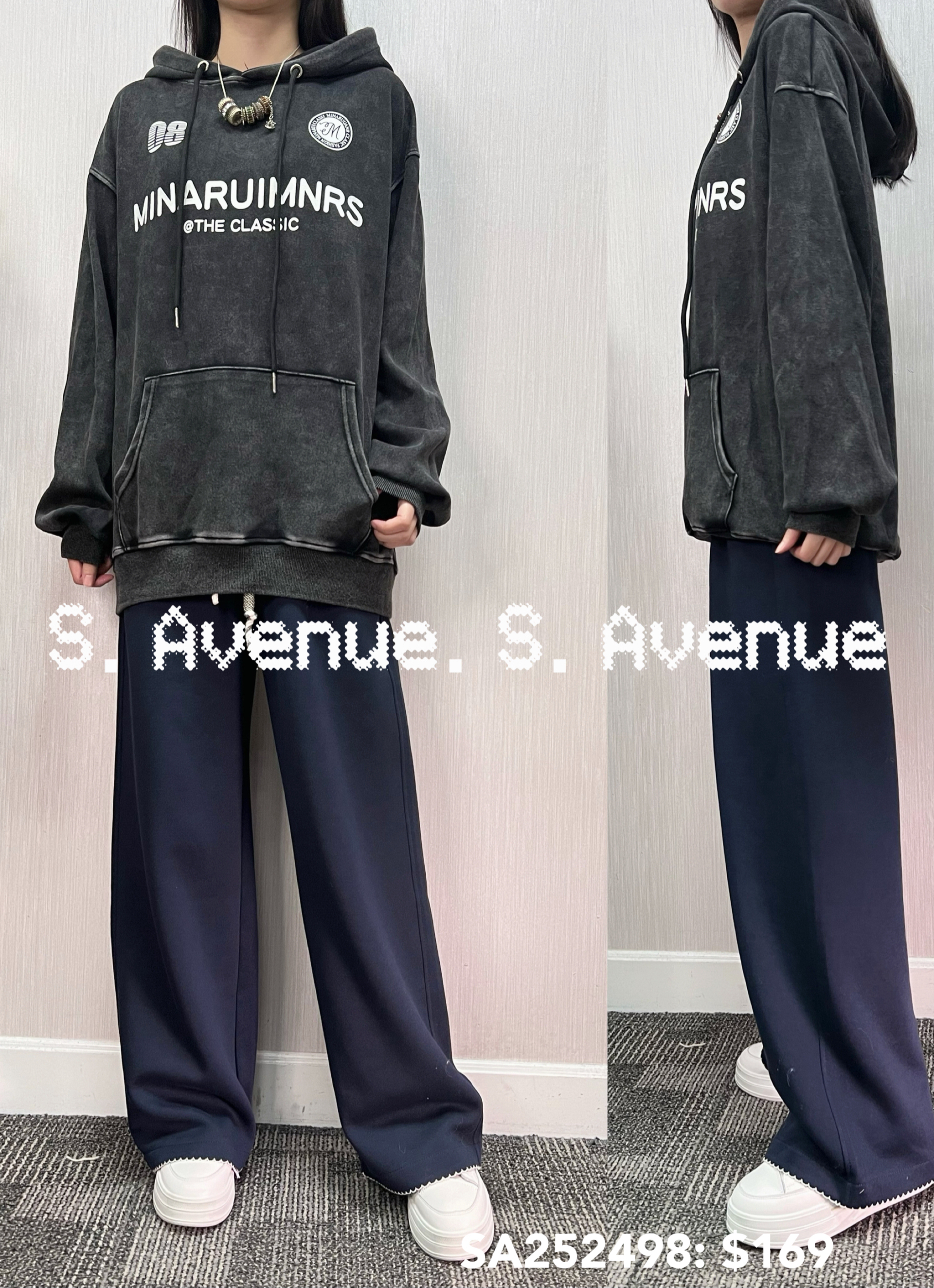 SA252498: 長袖有帽英文字長身衞衣