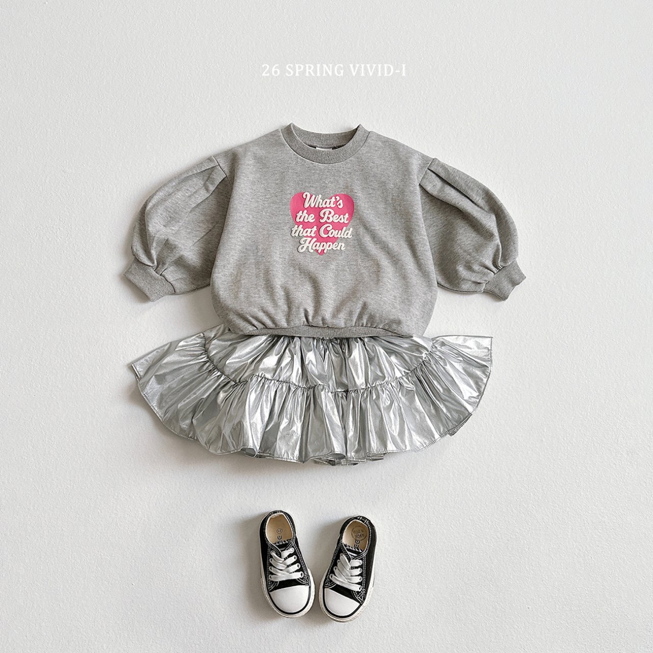 🌸預訂 韓國直送🌸🇰🇷VIVIDI三色立體英文愛心印花寬鬆泡泡袖衛衣