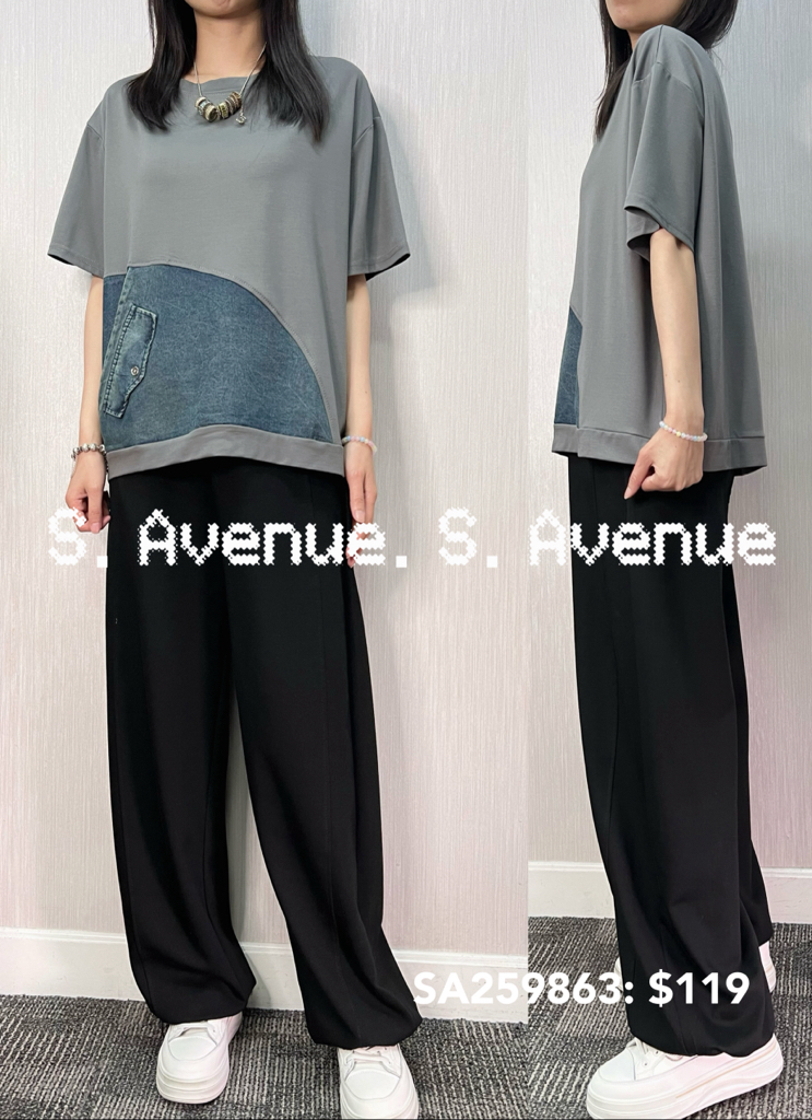 SA259863: 短袖拼牛仔tee