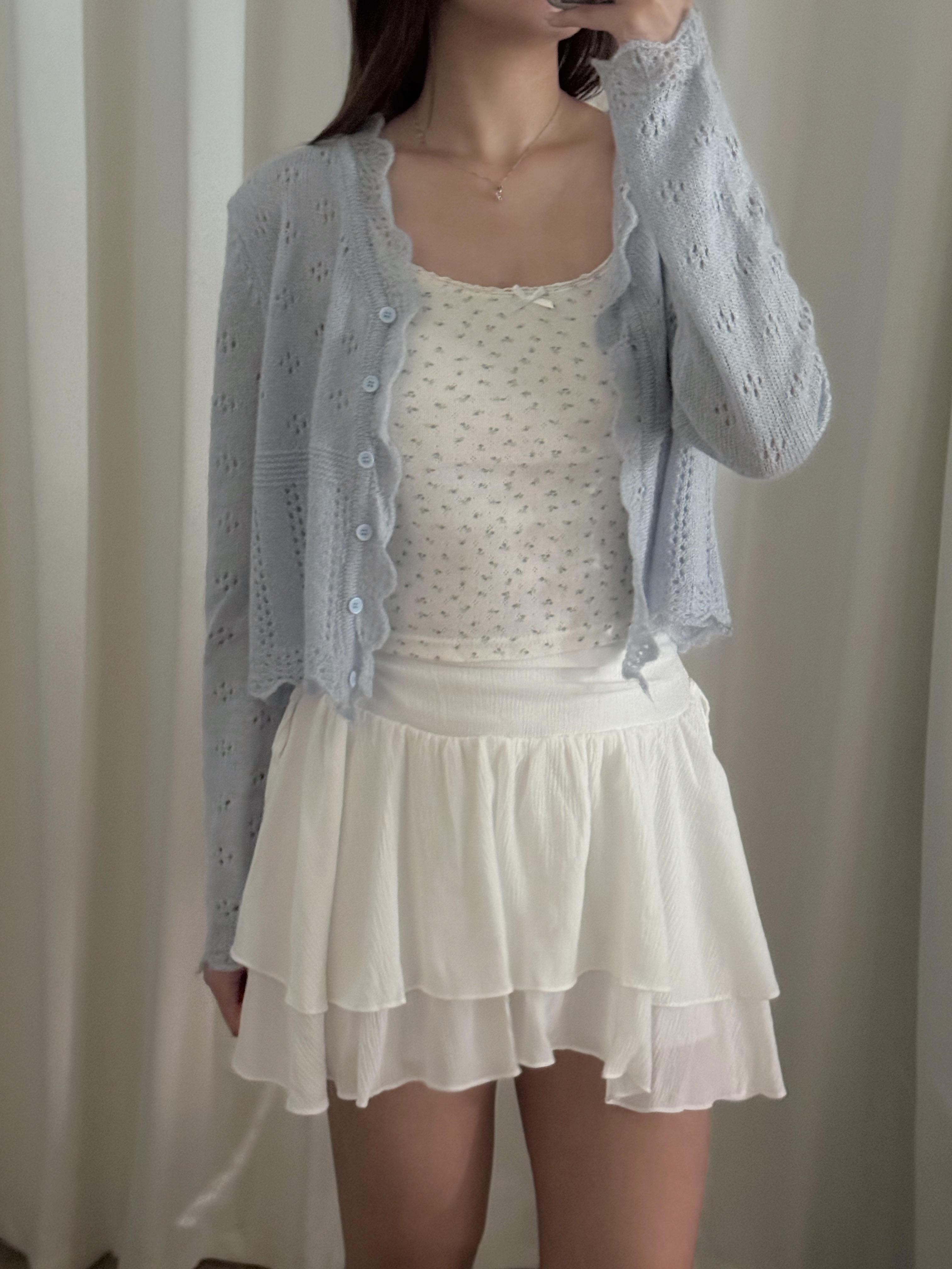 通花波浪邊針織外套(三色入)