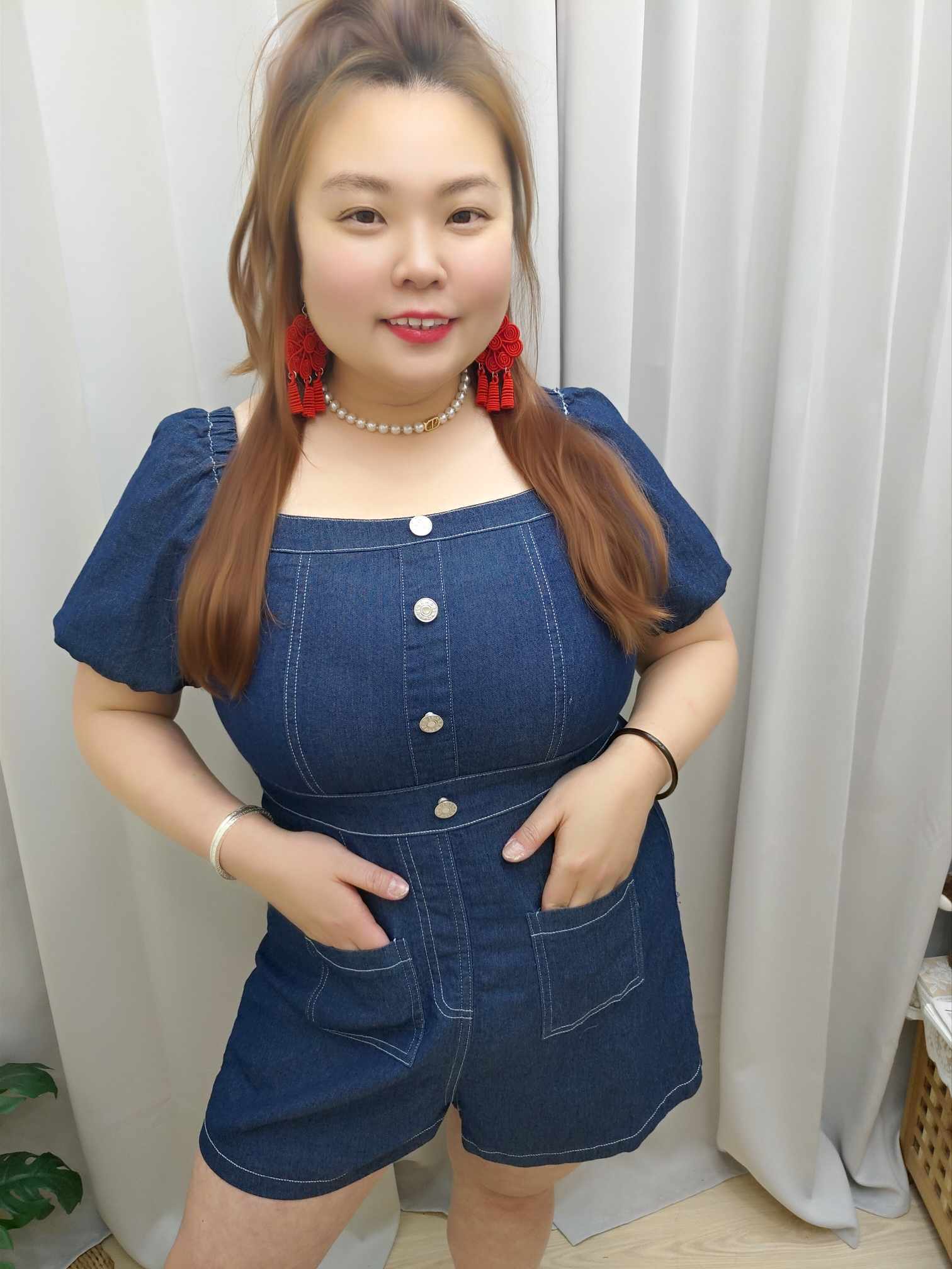 TW#5132 深蓝双口袋牛仔设计款连衣裤