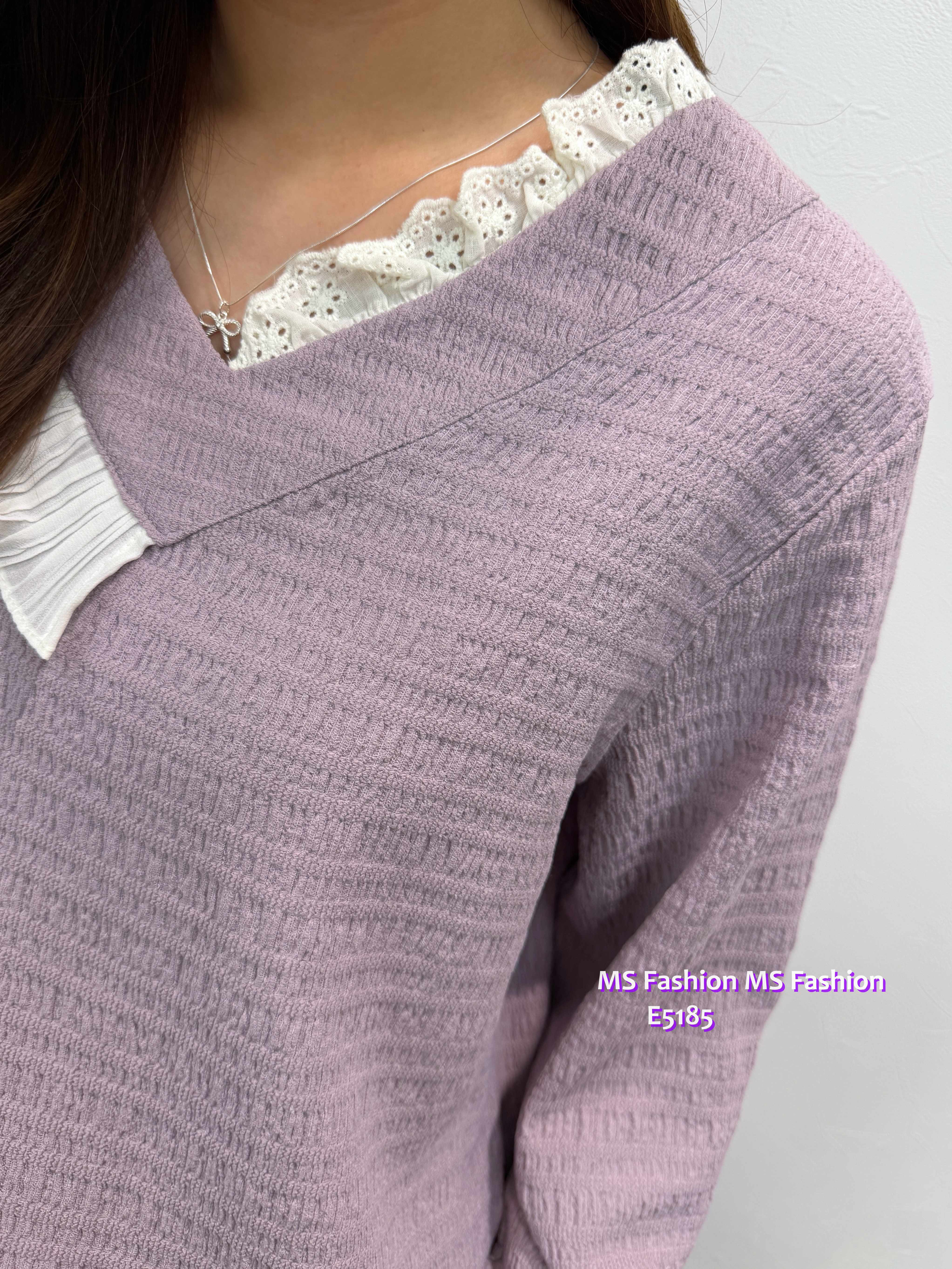 E5185 V領拼lace top