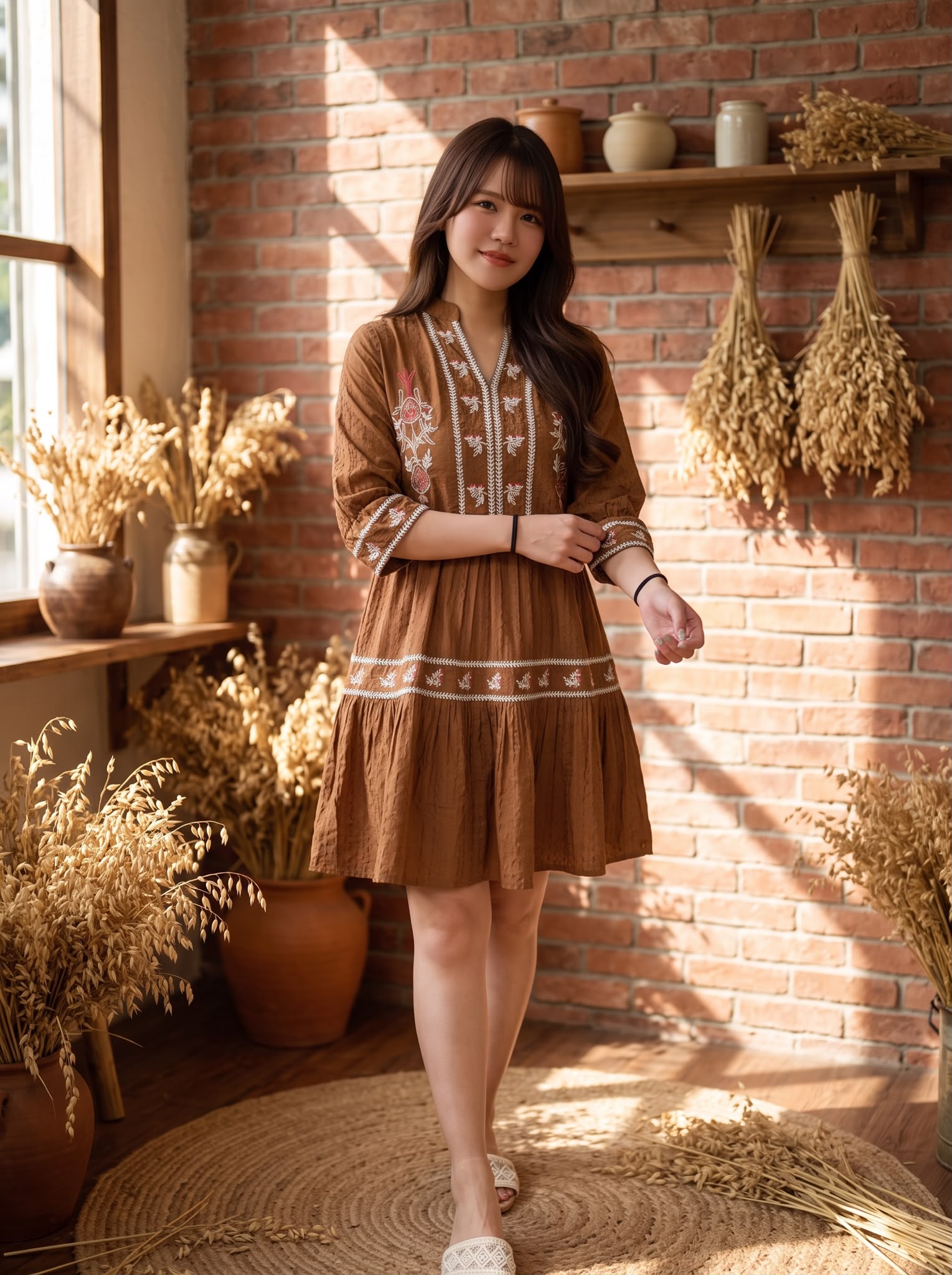 2875 Chocolate Doll With white Emb Sleeve short OP