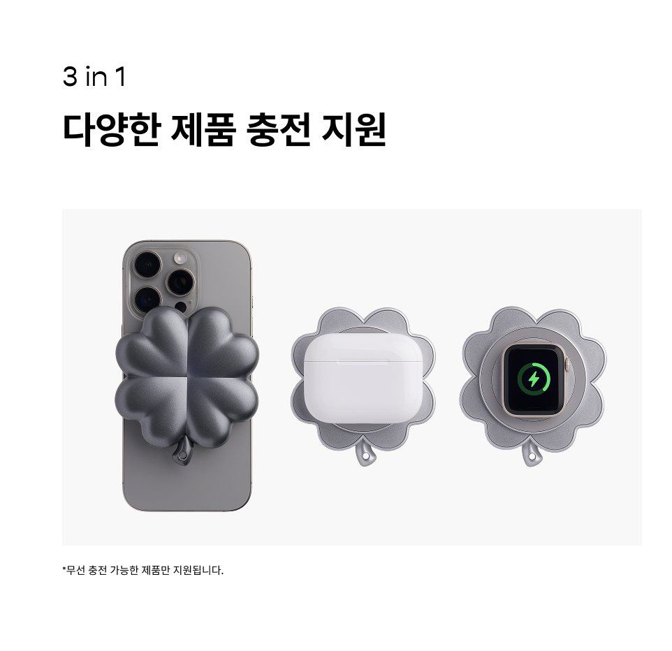 韓國 HUUG 幸運四葉草 MagSafe 無線磁吸 快充行動電源 5000mAh - 銀黑