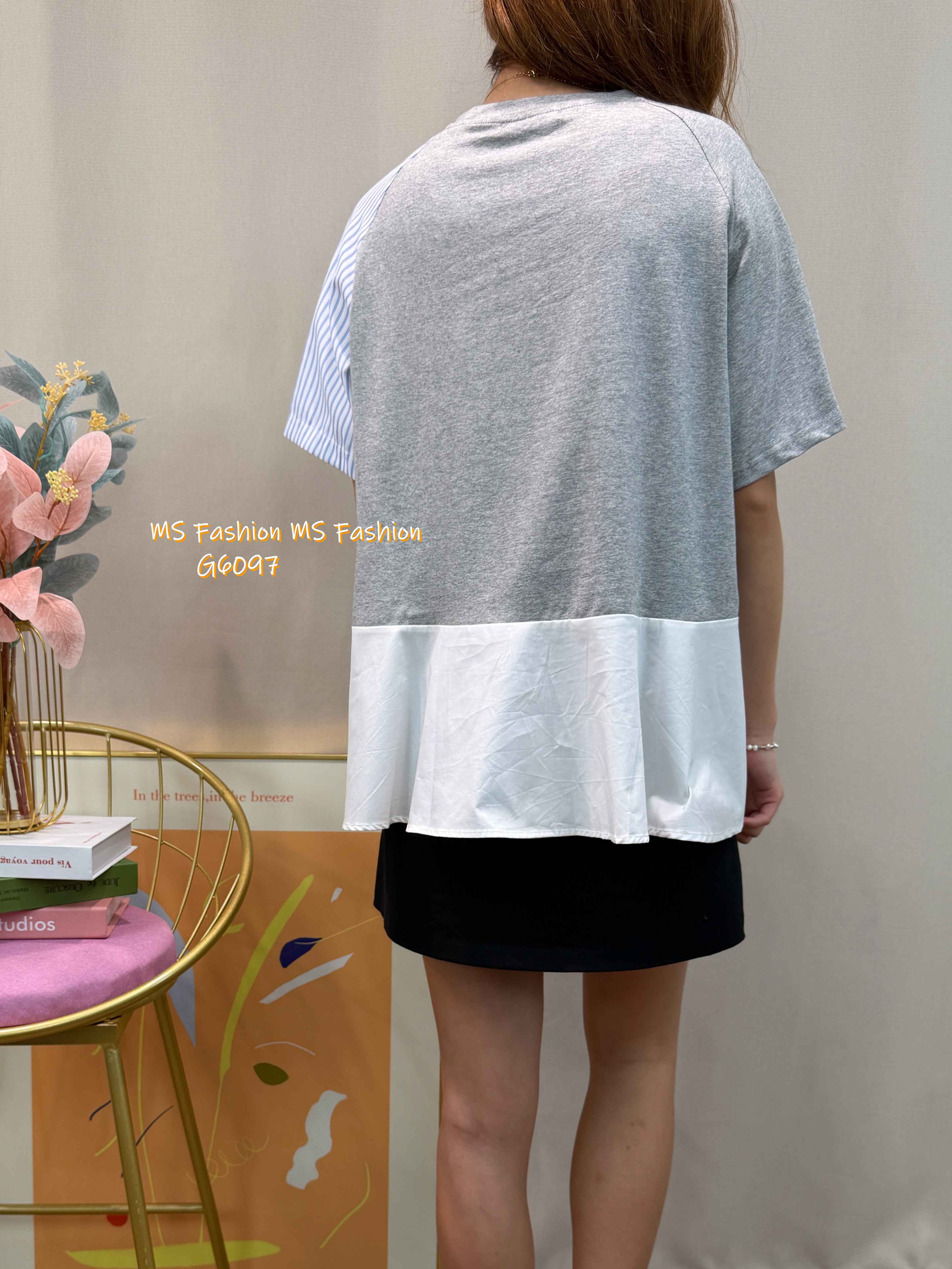 G6097 韓國🇰🇷條子拼布top