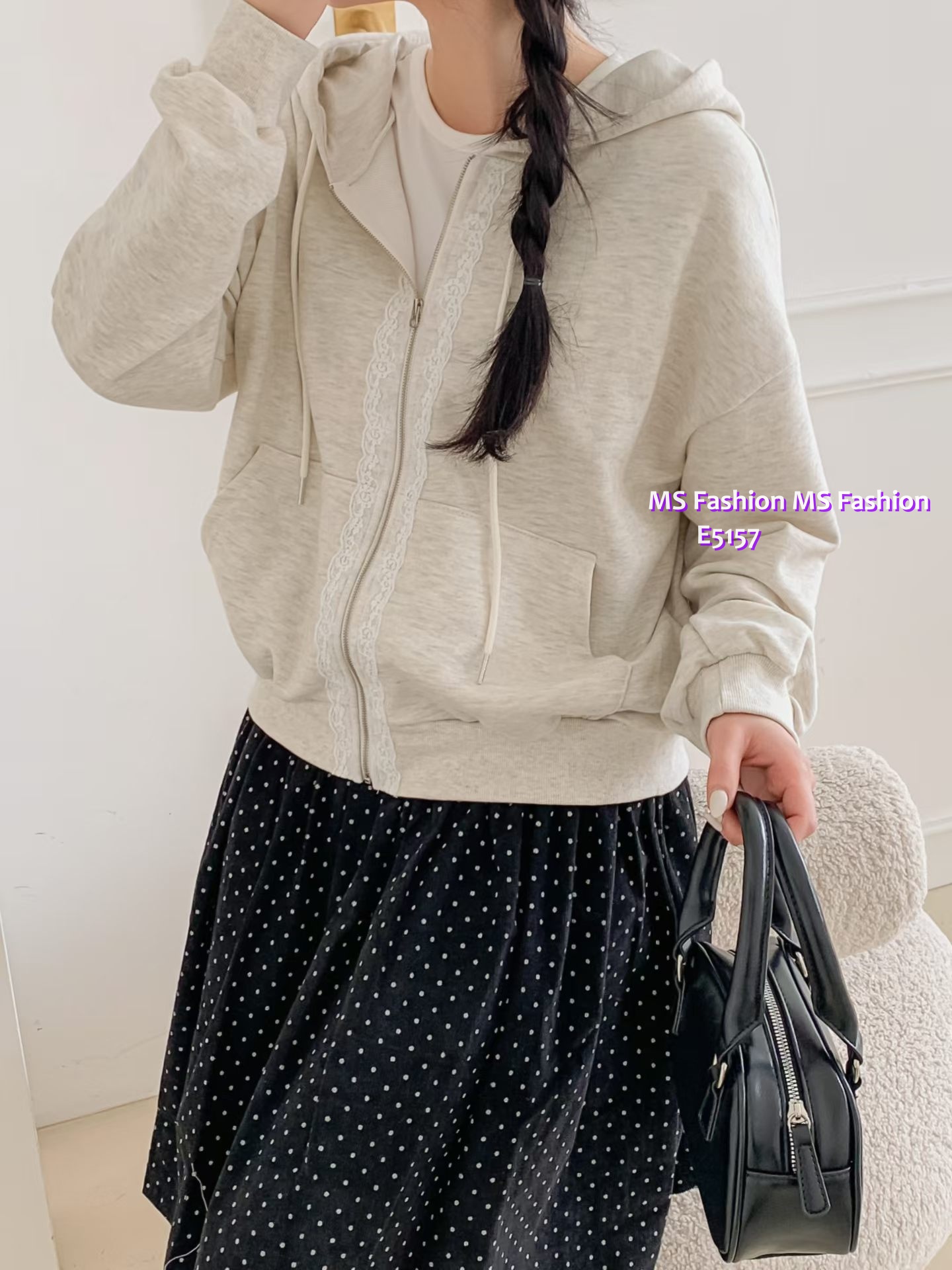 E5157 lace邊有帽外套