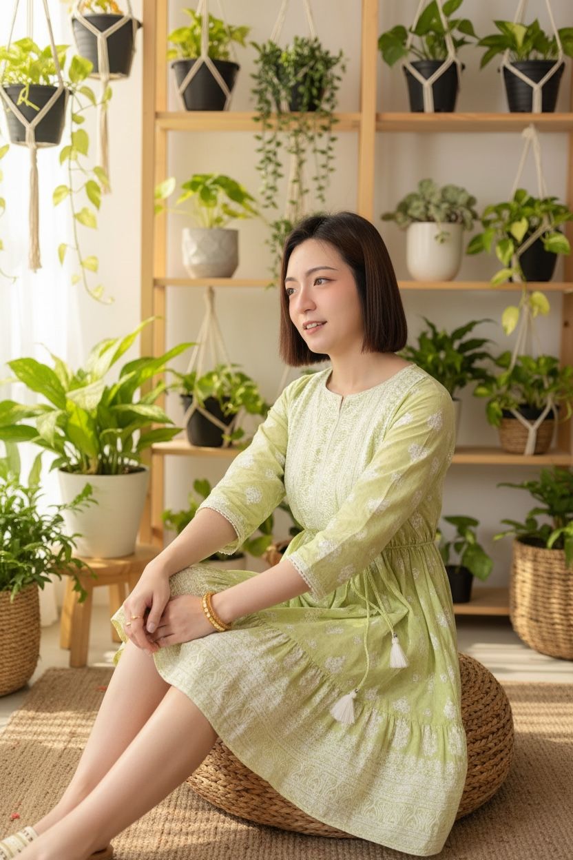 1615 Apple Green Sliver Pattarn Shorten OP