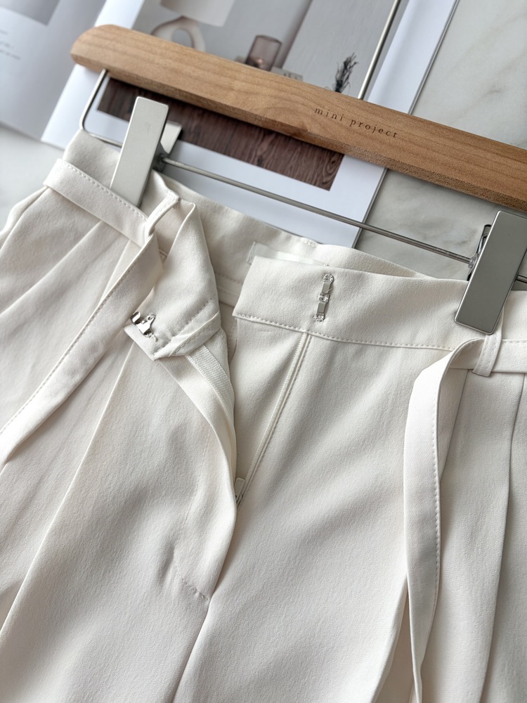 Aveline Belted Straight Slacks (Ivory)