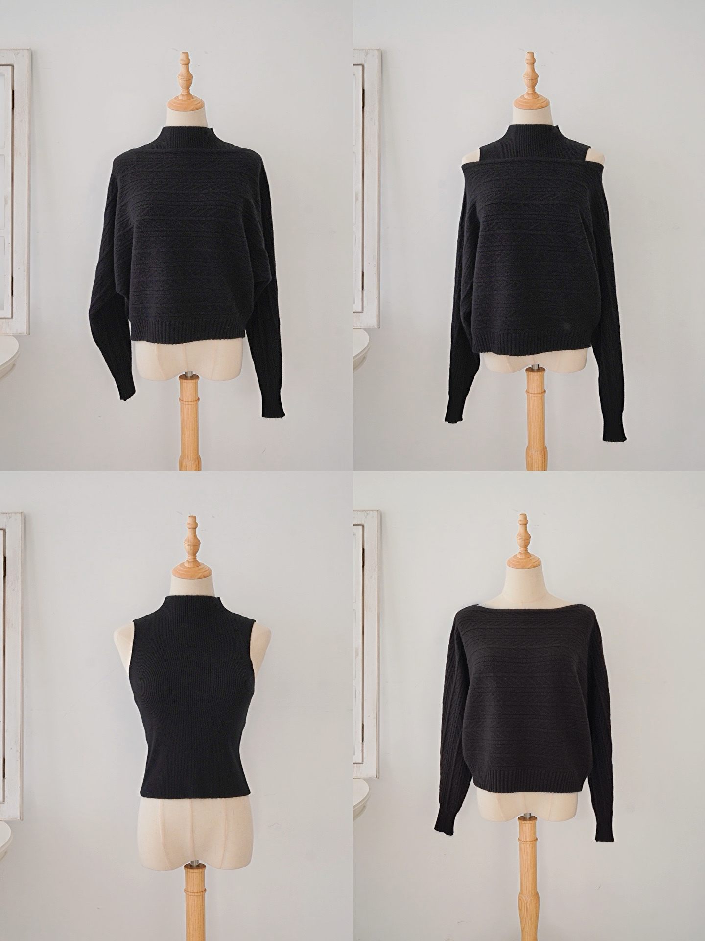 [限時閃購]2-WAY巴洛克織紋毛衣(背心+上衣)[KR]黑色308279