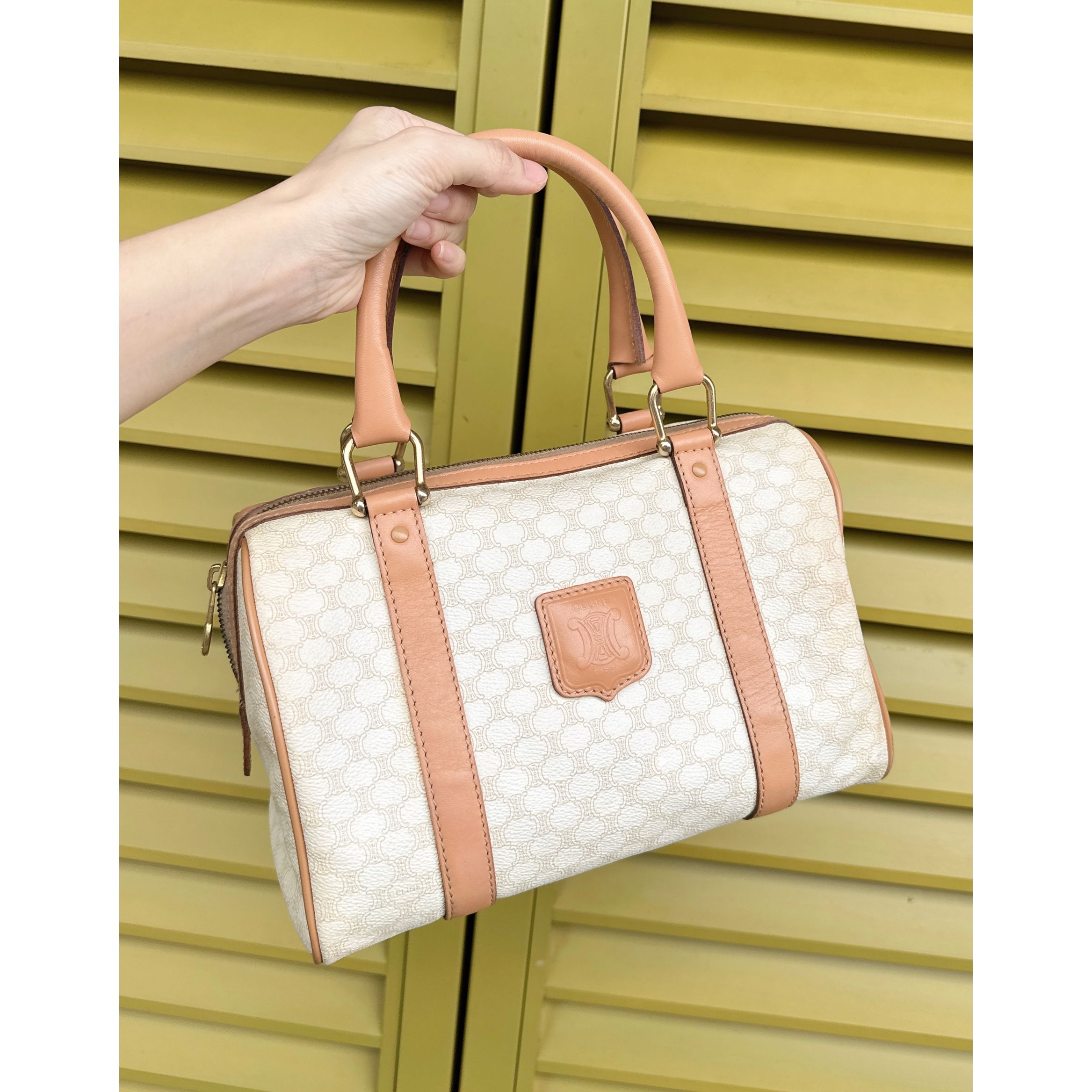 Céline White Macadam Boston Bag 547cel611