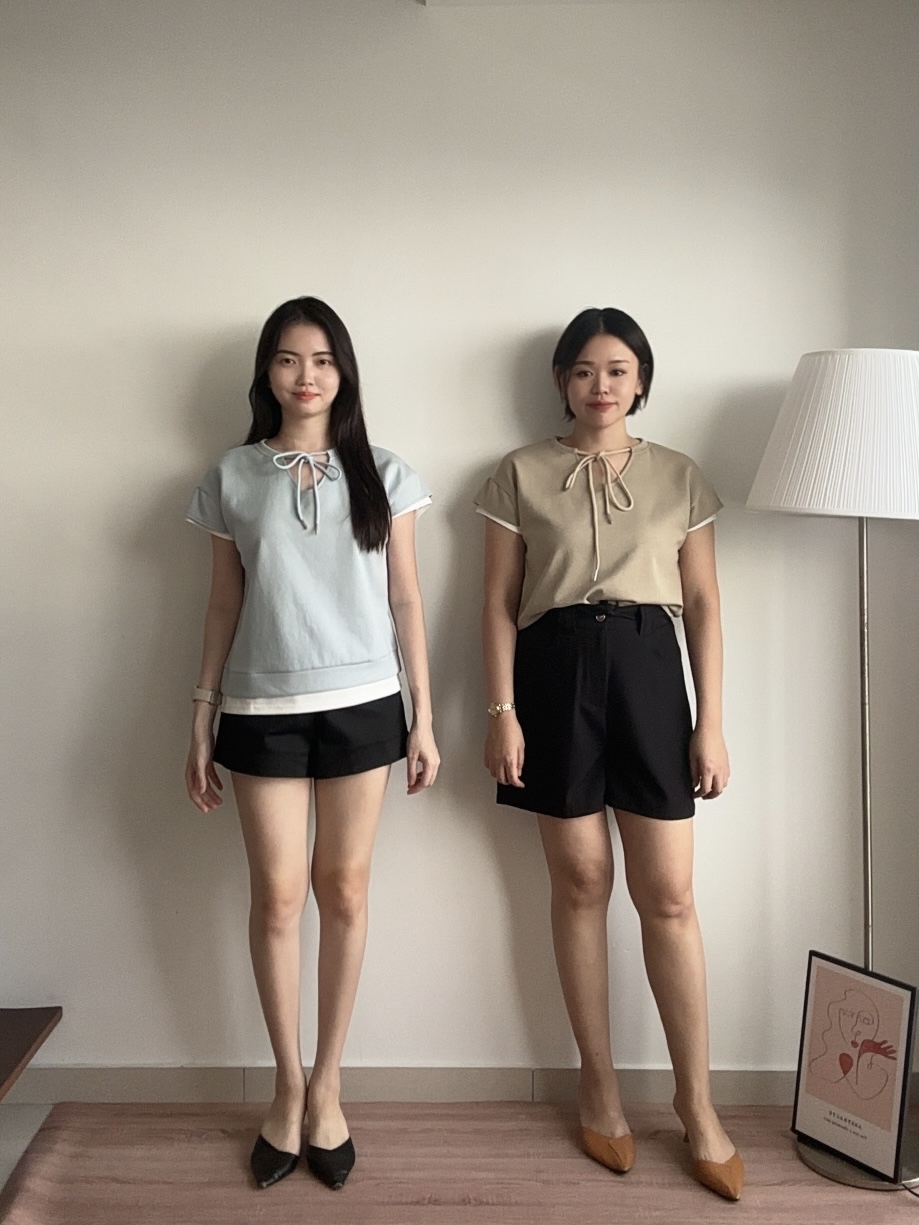 T4394 Self-tie Fake 2pcs Tee - 4 Colors 