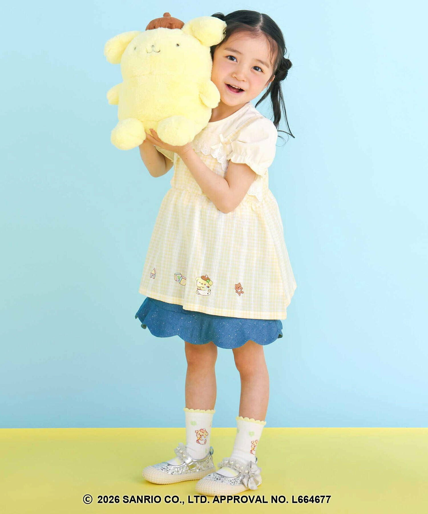 🇯🇵預訂 日本直送🇯🇵Slap Slip x Sanrio系列兩色人物刺繡格紋蕾絲吊帶背心+泡泡袖印花T恤套裝