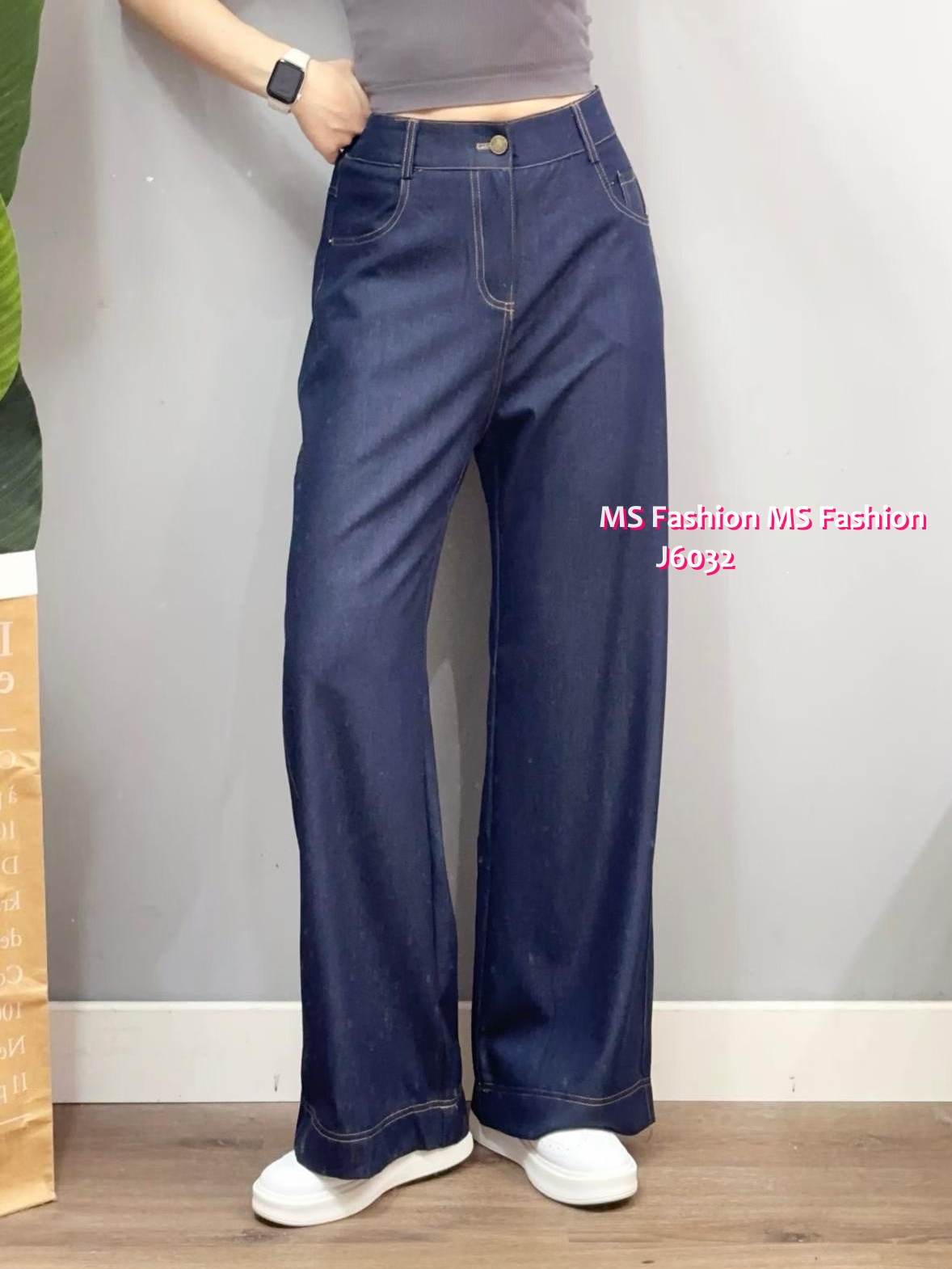 J6032 韓國🇰🇷輕薄牛仔色布料闊筒褲