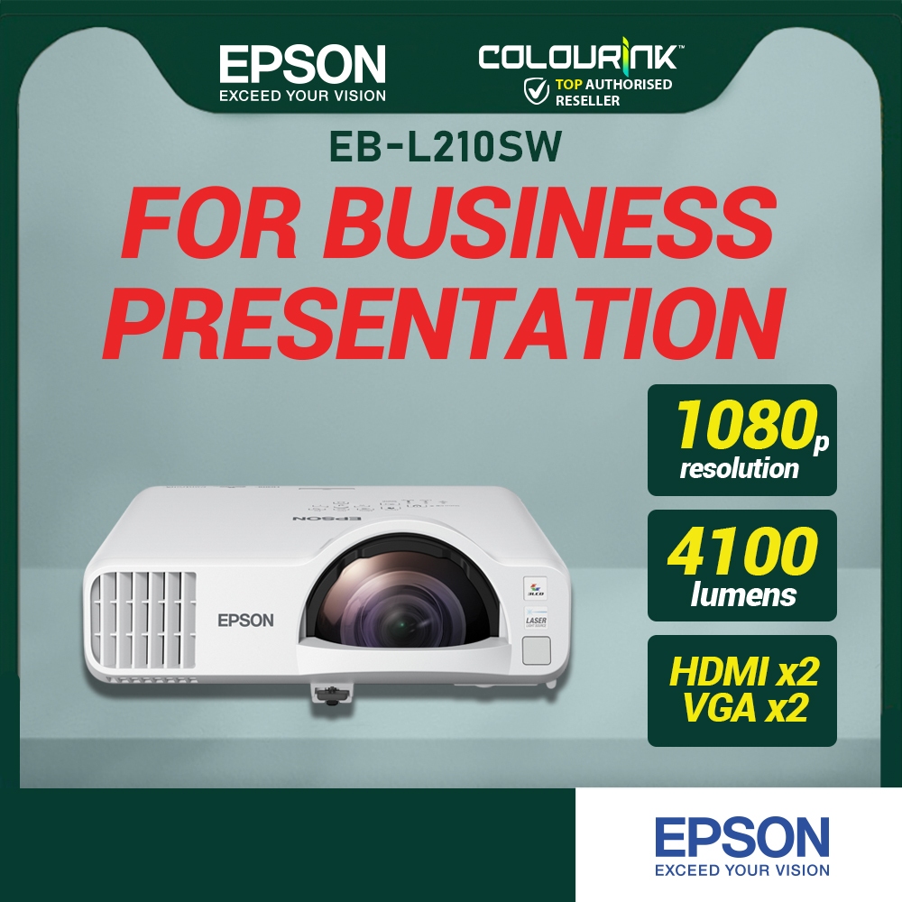 Epson EB-L210SW 3LCD 4,000 Lumens WXGA Short Throw Laser Projector with Built-in Wireless L200W