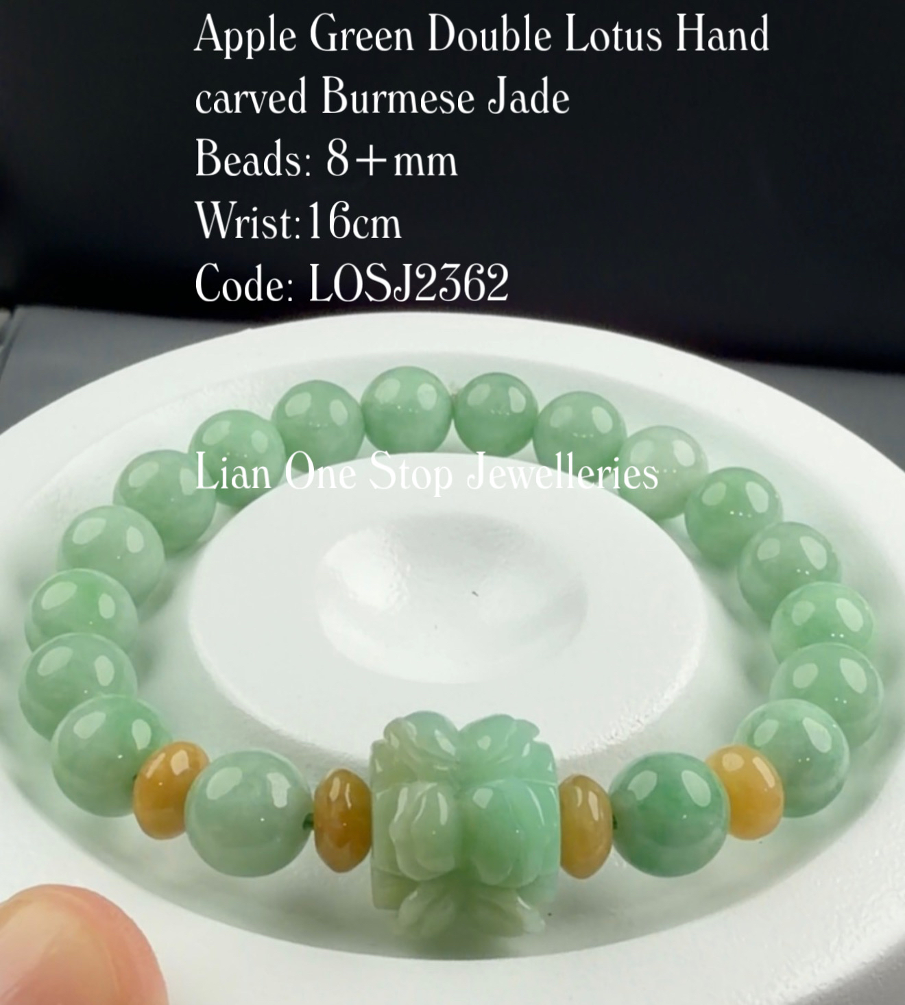 Code: LOSJ2362 Apple Green Double Lotus Hand carved Myanmar Jade  