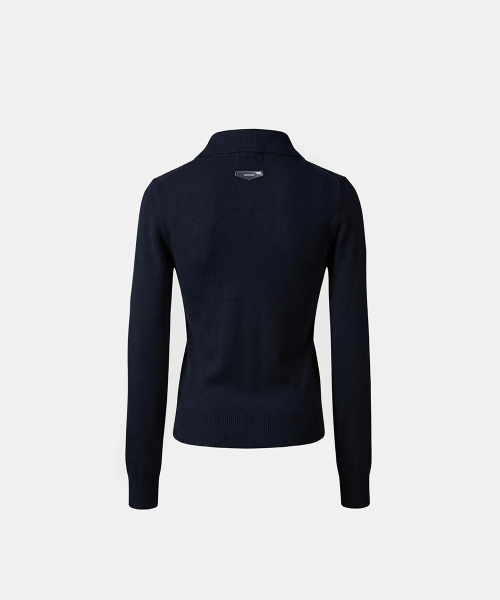 Fine Merino Wool Polo Cardigan - Navy
