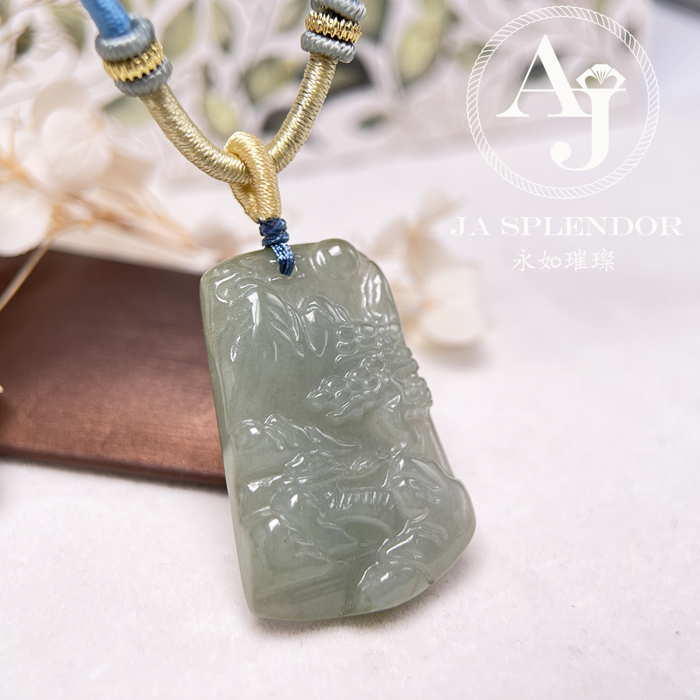 JN-1094 天然翡翠A玉 老料膠潤旺丁旺財山水牌吊墜
