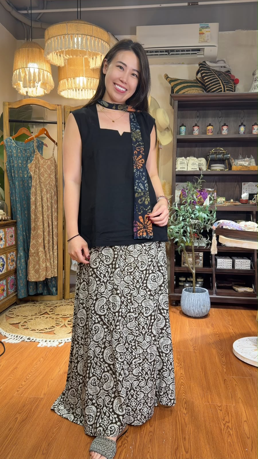 3146 Coffee Wooden Pattern Paisley A-Line Skirt 39"