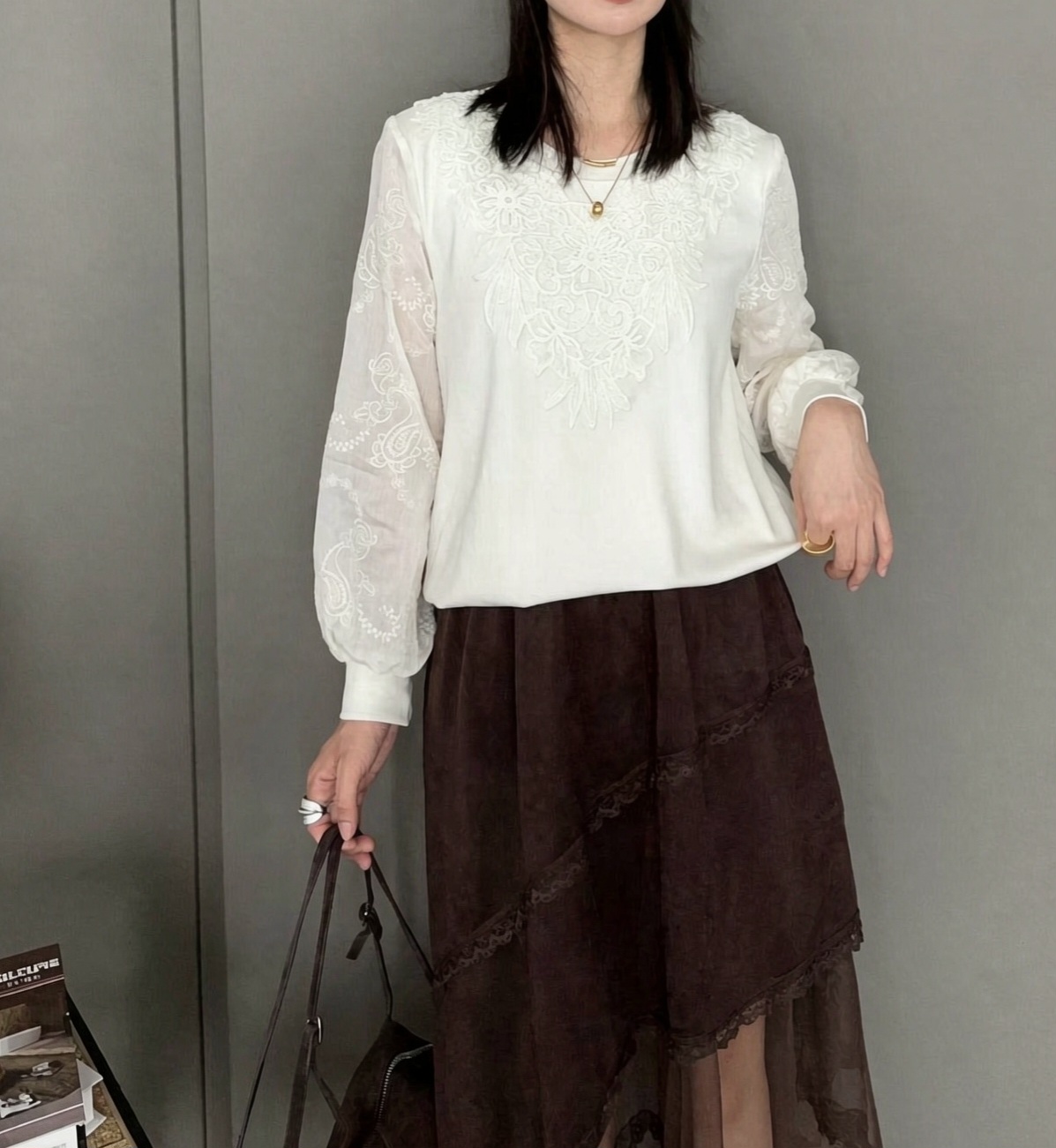 棉料蕾絲刺綉上衣(M38~40寸胸/L40~42寸胸/XL42~44寸胸)