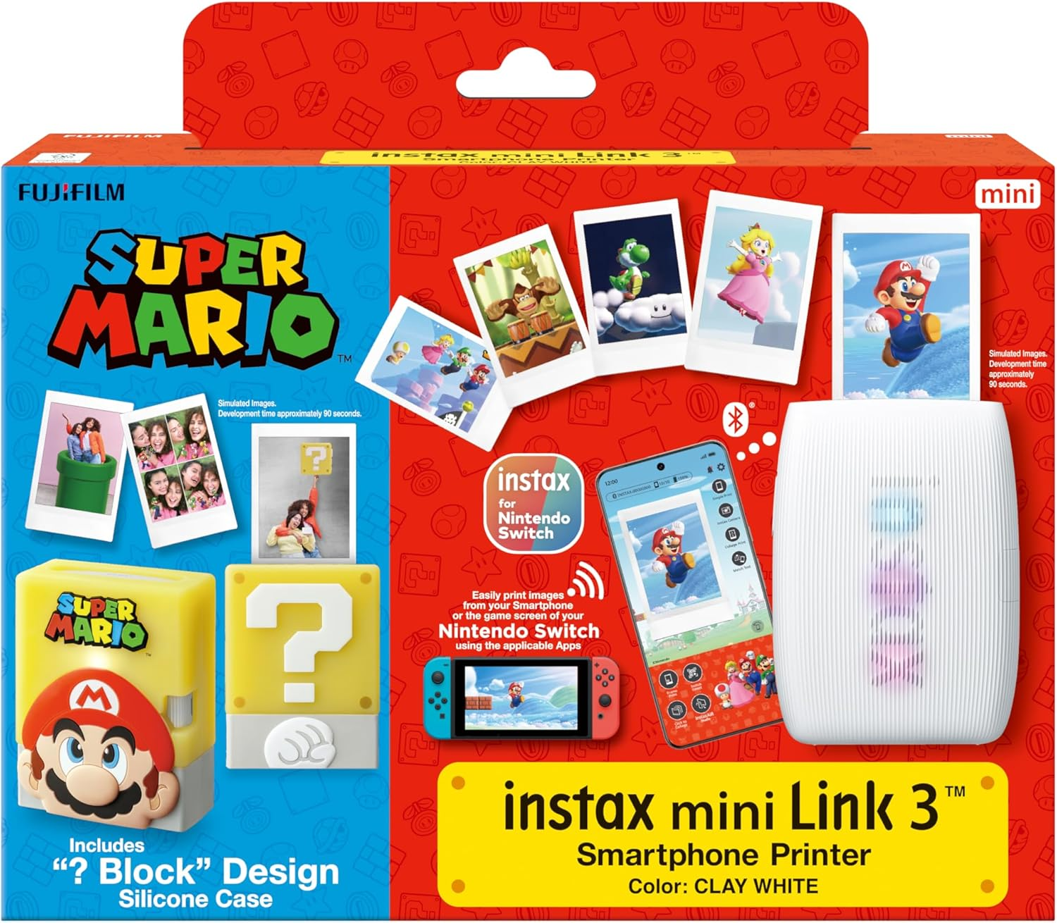 [原裝富士行貨富士一年保養] Fujifilm Instax mini Link 3 Super Mario 超級瑪利歐 問號磚塊手機相片打印機套裝 Fujifilm Instax mini Link 3 Super Mario Question Mark Brick Mobile Photo Printer Kit