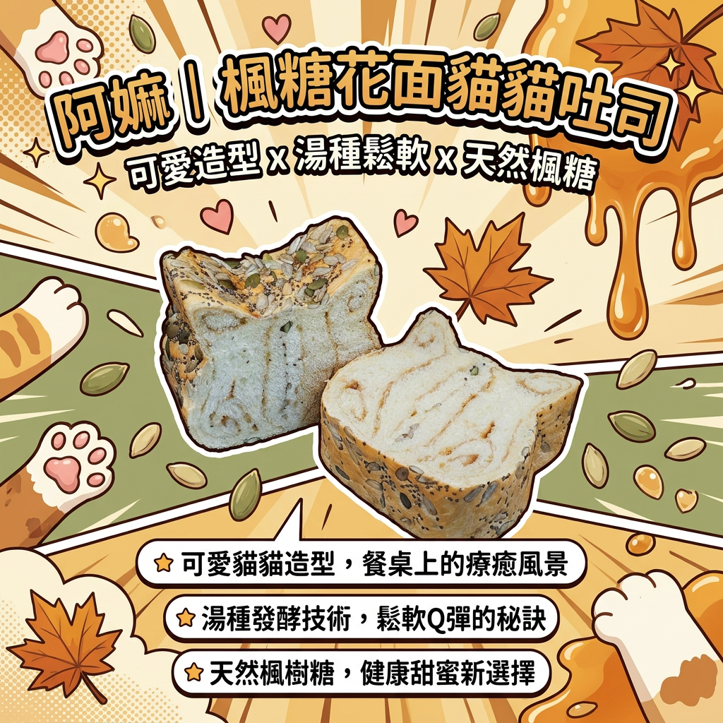 阿嫲｜楓糖花面貓貓吐司｜可愛造型 x 湯種鬆軟 x 天然楓糖