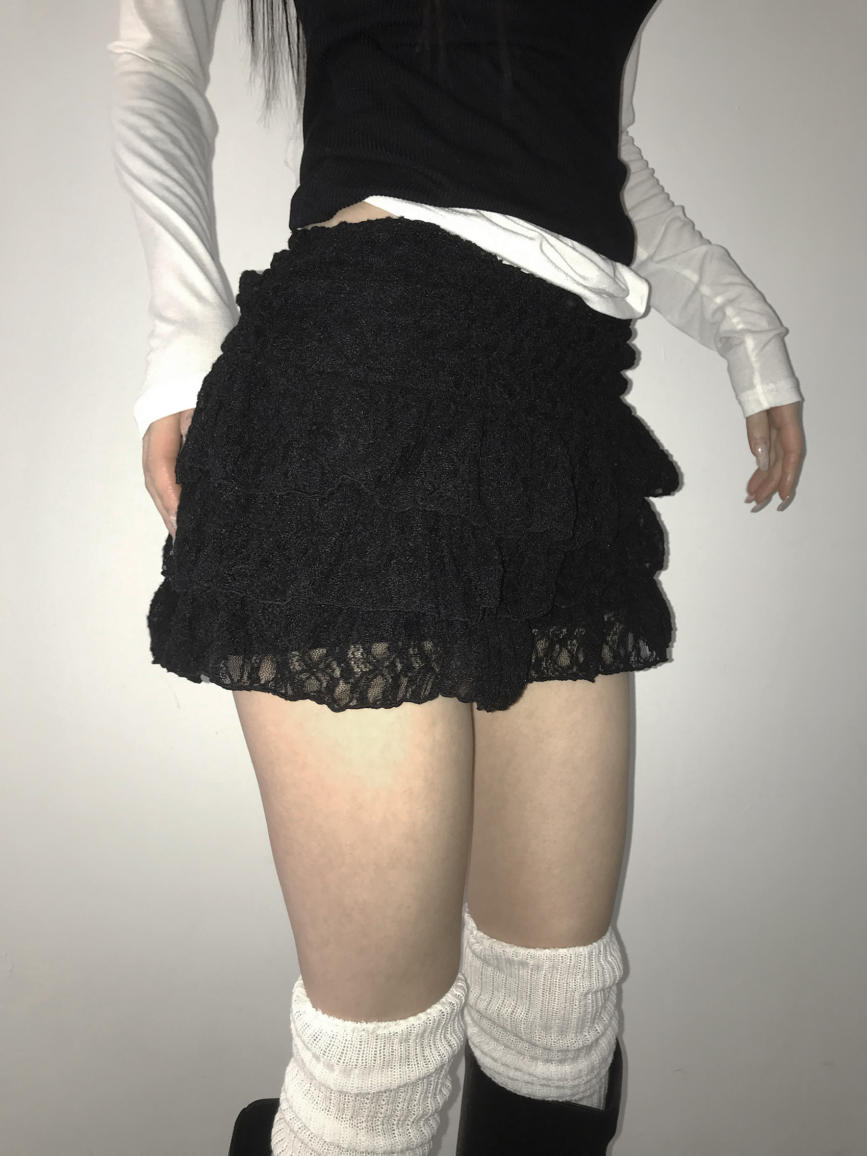 Tiered Ruffled Lace Mini Skirt