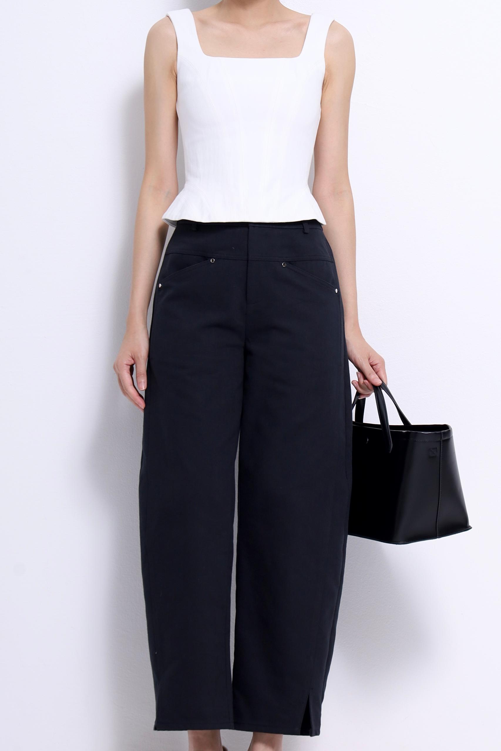 CB2700 DENIM SQUARE NECKLINE PEPLUM TOP