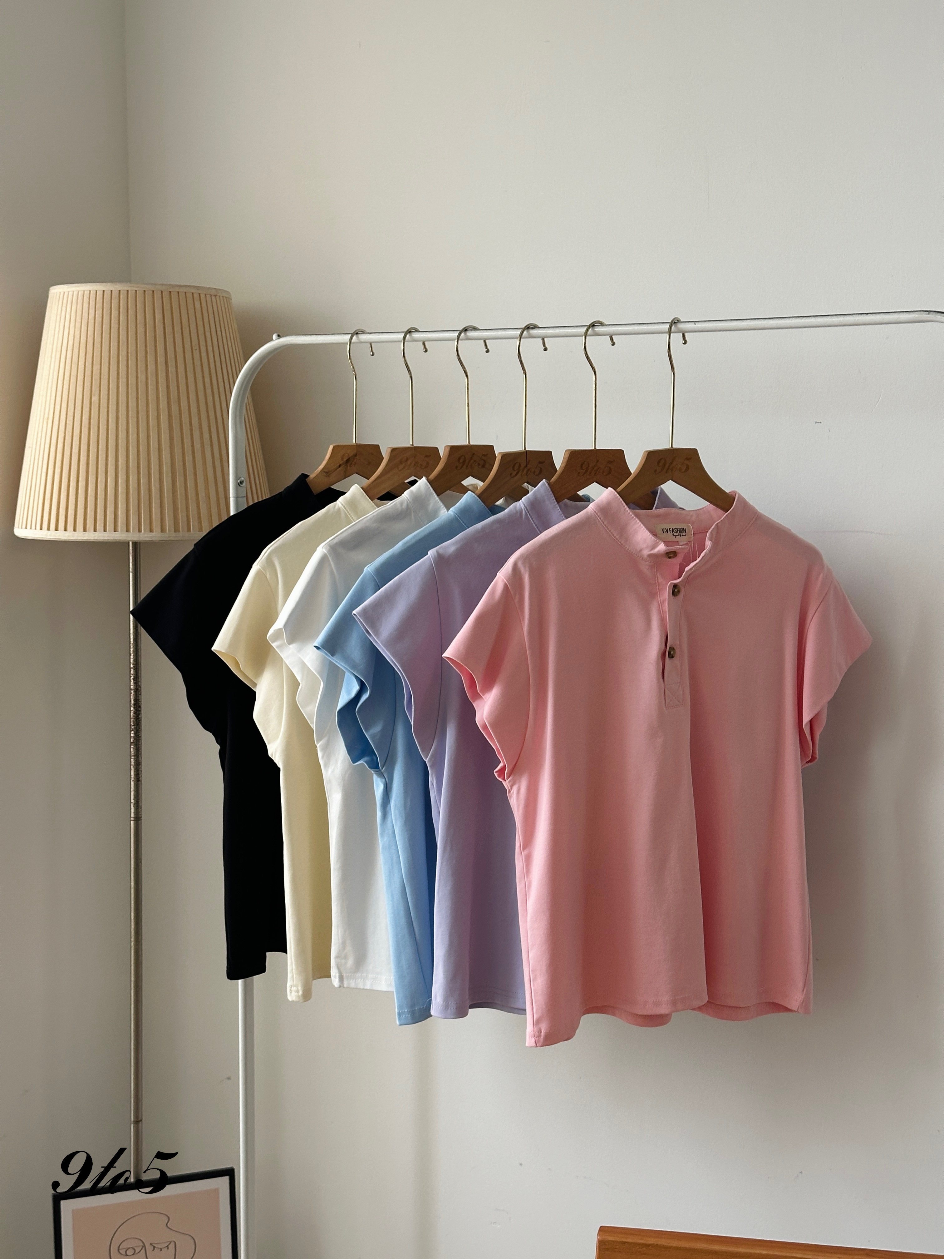 T3899 Band Collar Top - 6 Colors