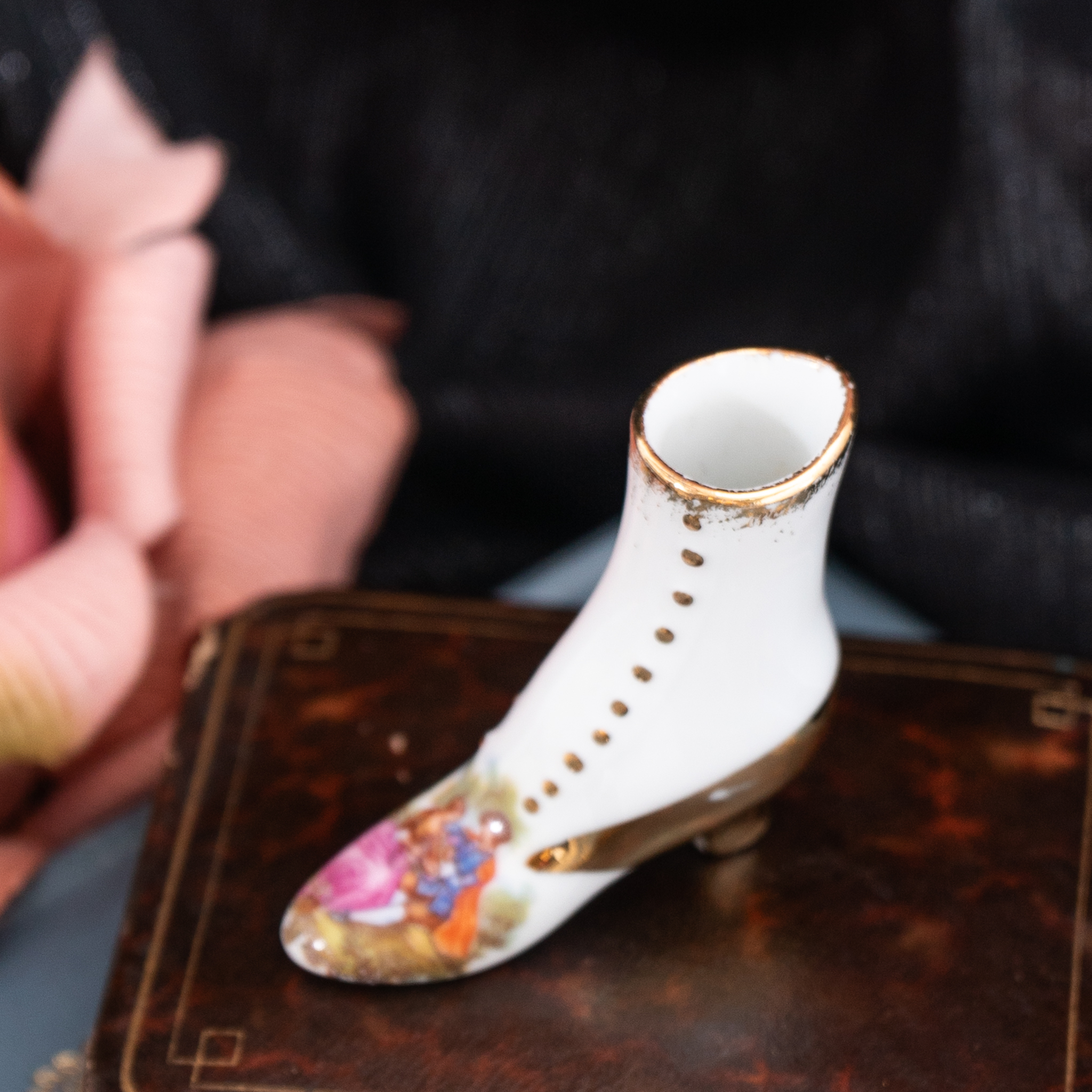 Vintage Mid-Century French Limoges White Porcelain Romantic Courting couple Miniature -  Boot (MT1984)