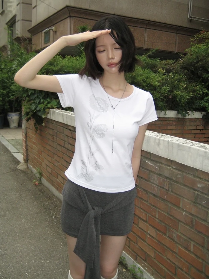 Pixel Rose Graphic Short Sleeve Top