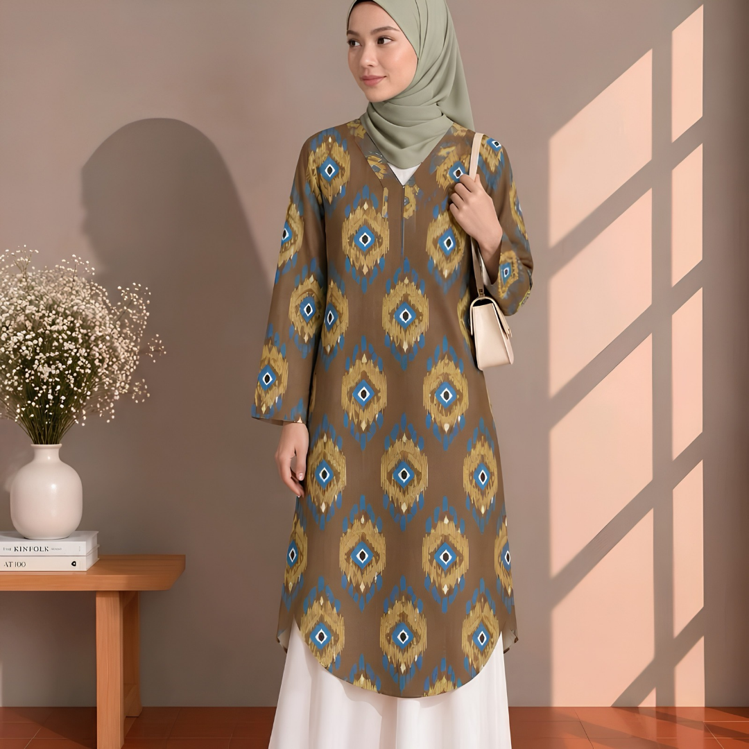 LINEN LONG TUNIC - Toffee Brown