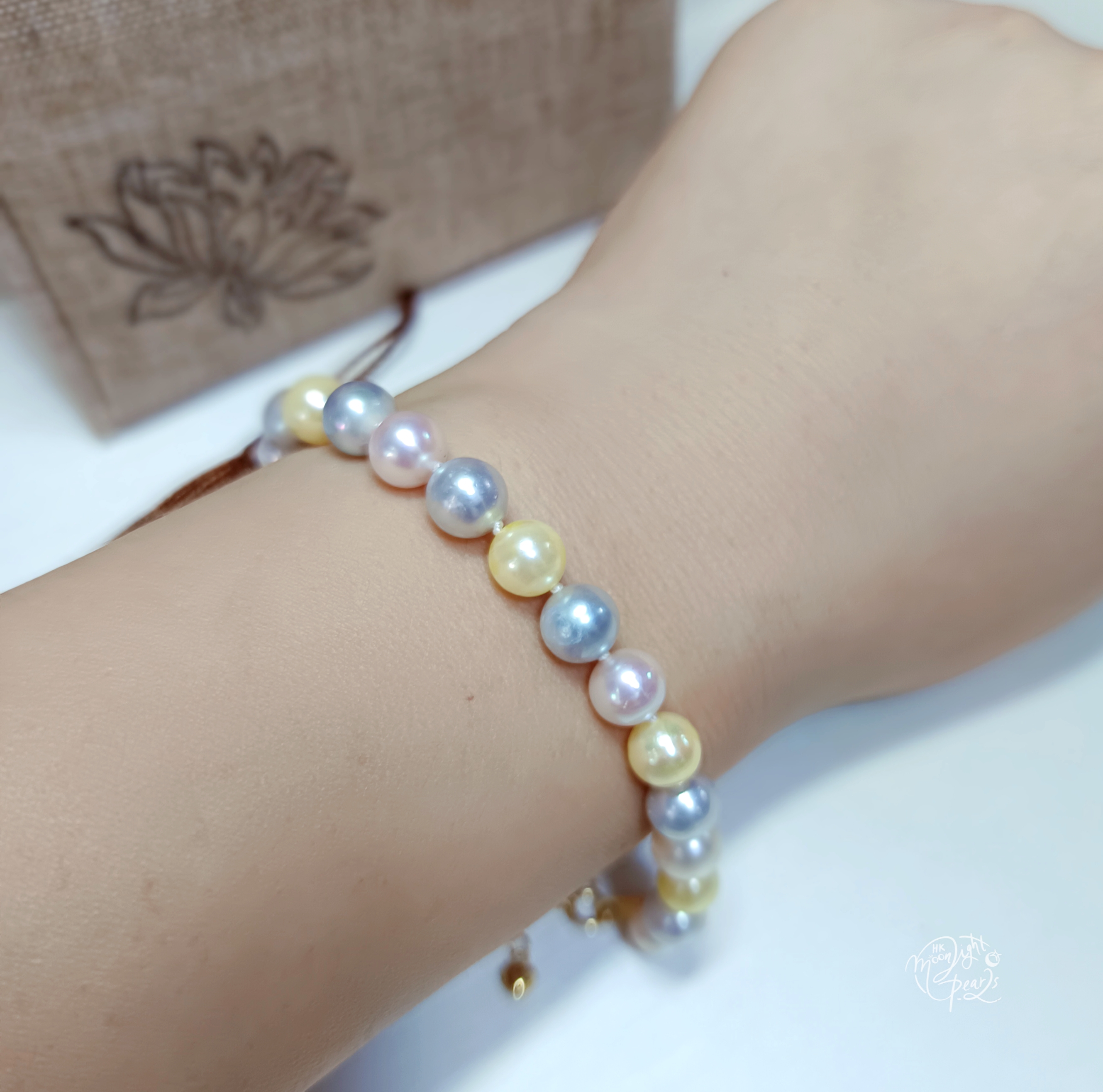 正圓極光日本akoya 糖果色海水珍珠金色s925銀愛心尾鍊口手鍊