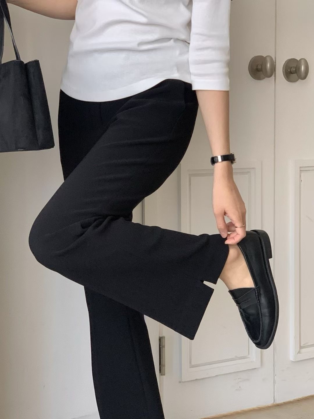 粗橡筋腰微喇叭西褲