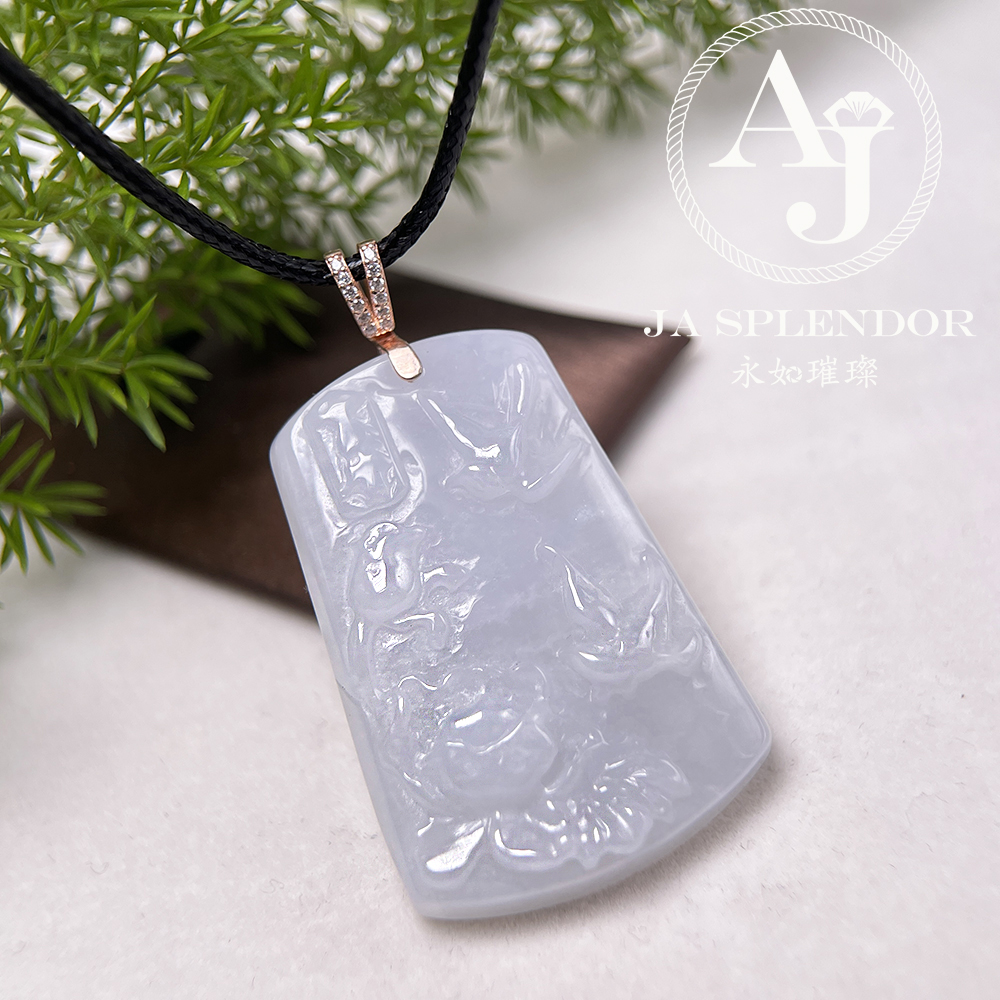 JNS-227 天然翡翠A玉-冰潤白月光花開富貴/喜上眉梢純銀吊墜