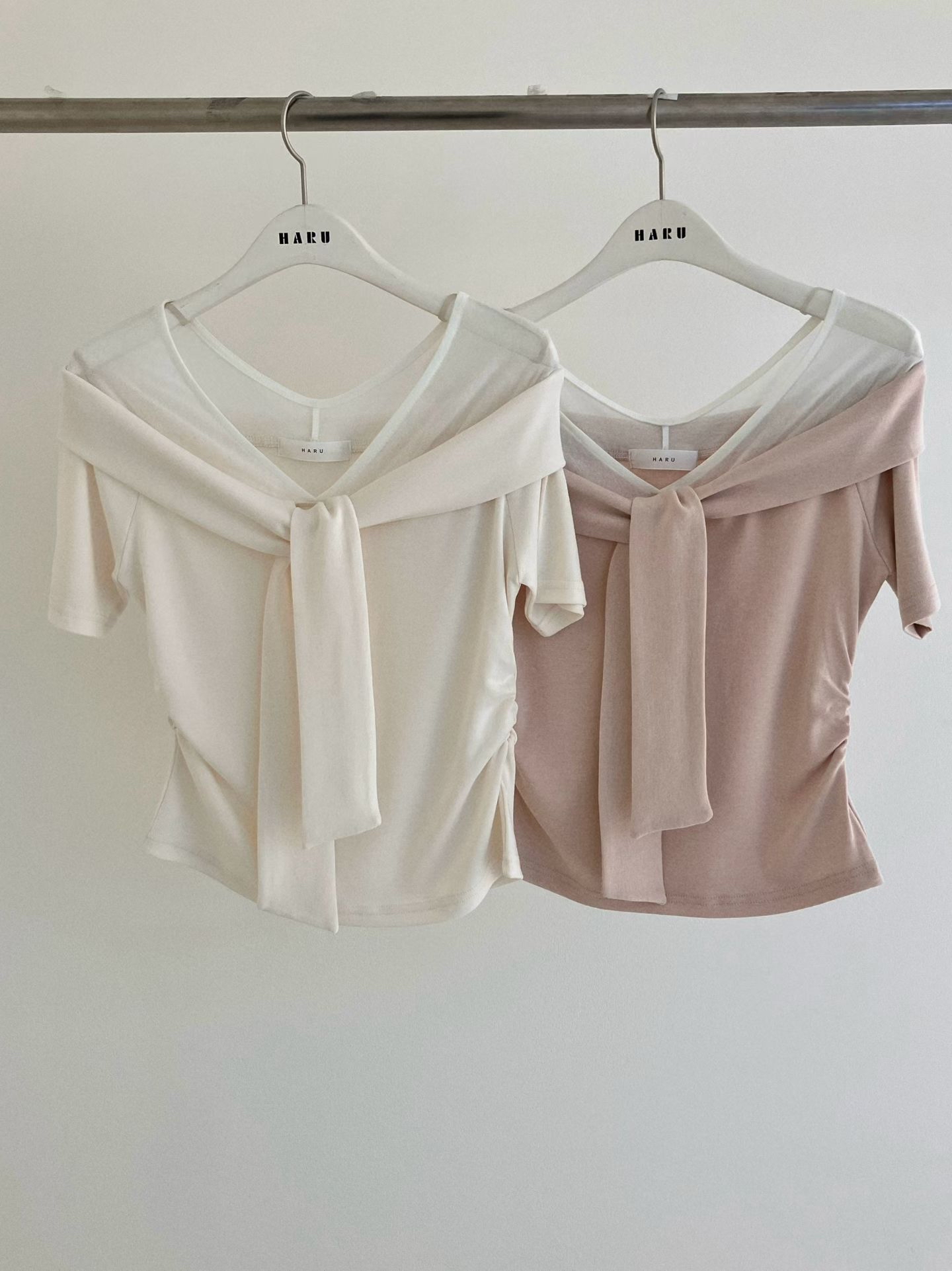 HA10 交叉垂墜領結假兩層修身上衣