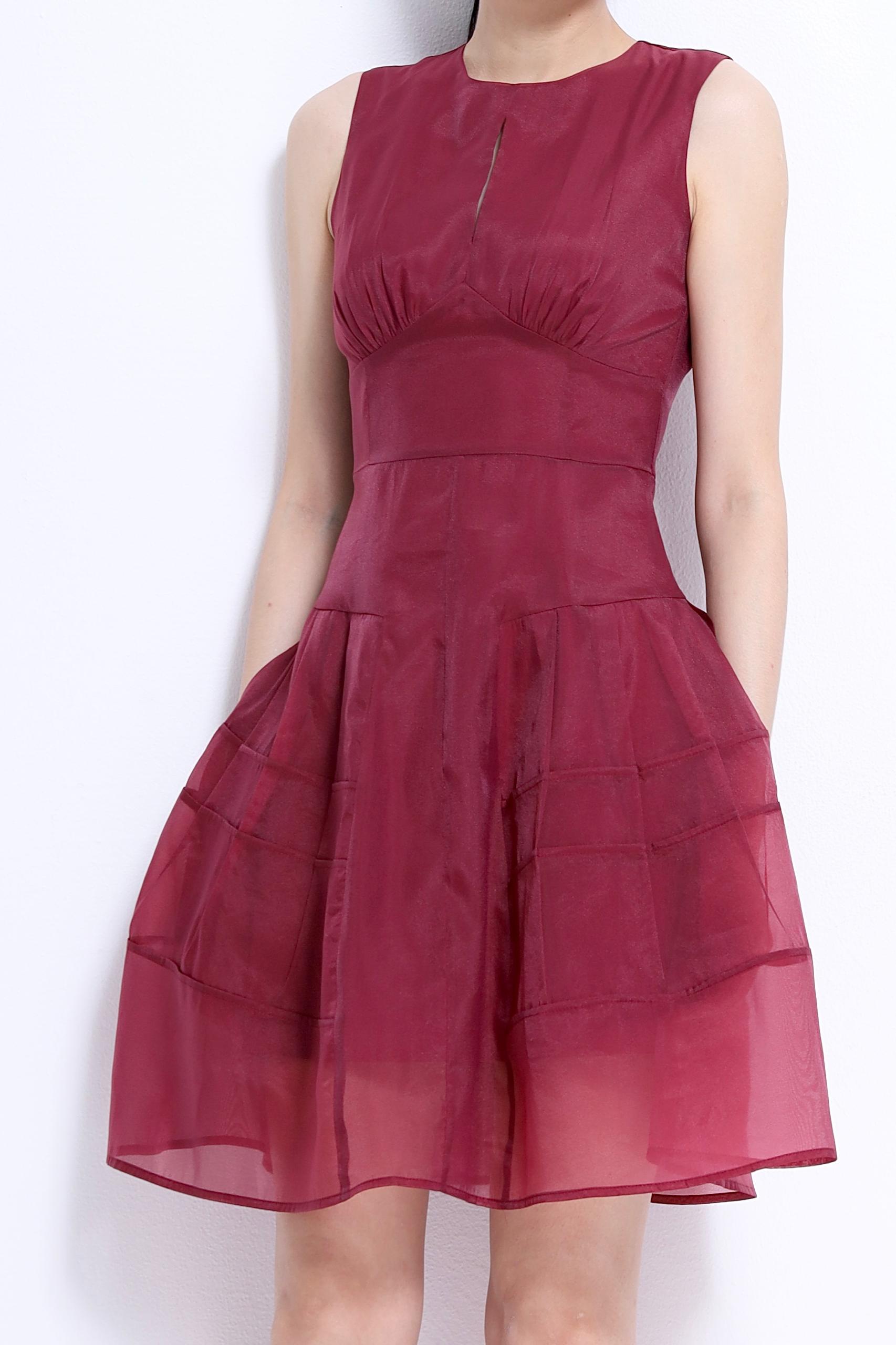 CD2151 Organza Sculpted Waist A-Line Dress