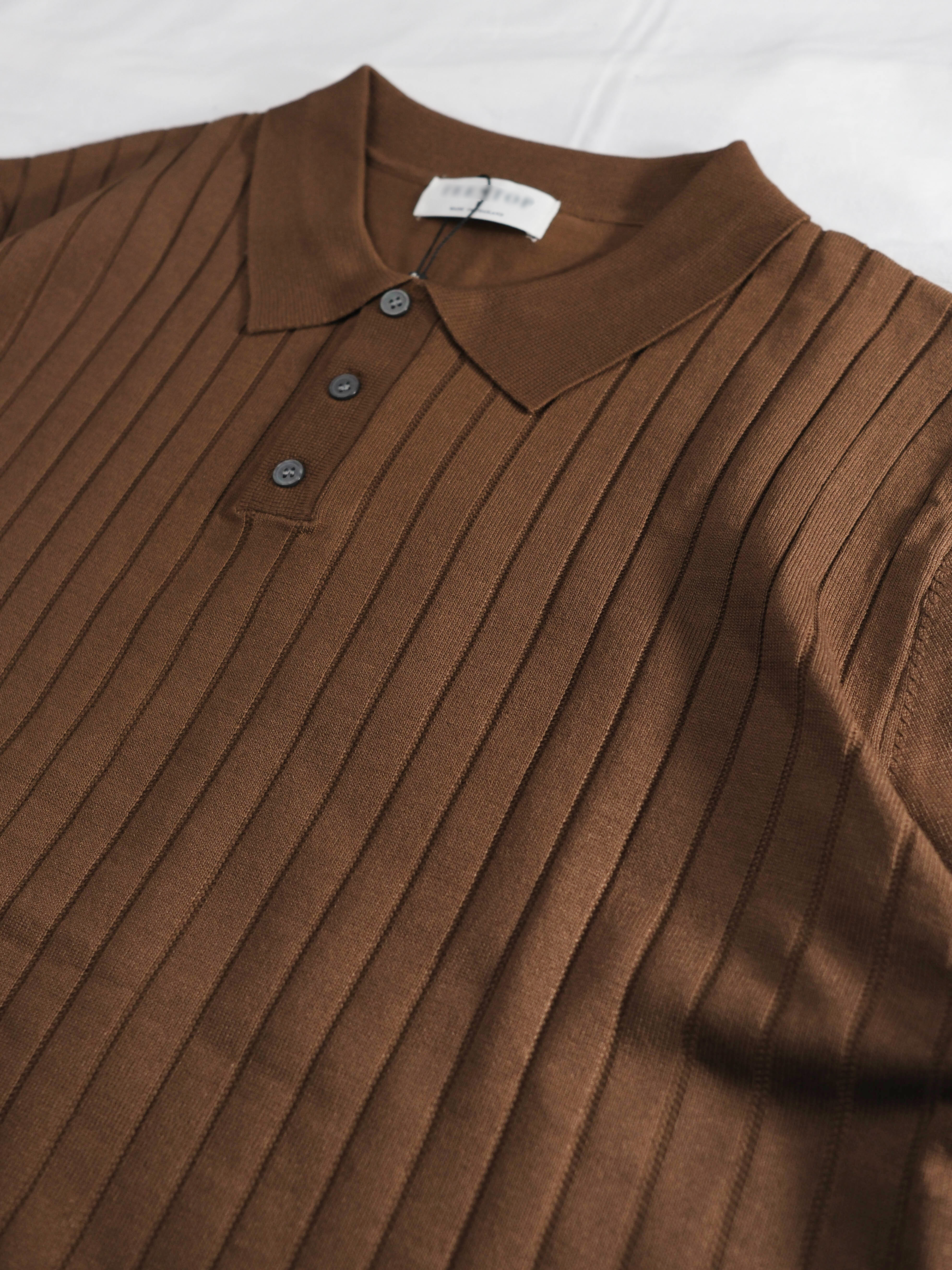 Brown Ribbed Knit Polo