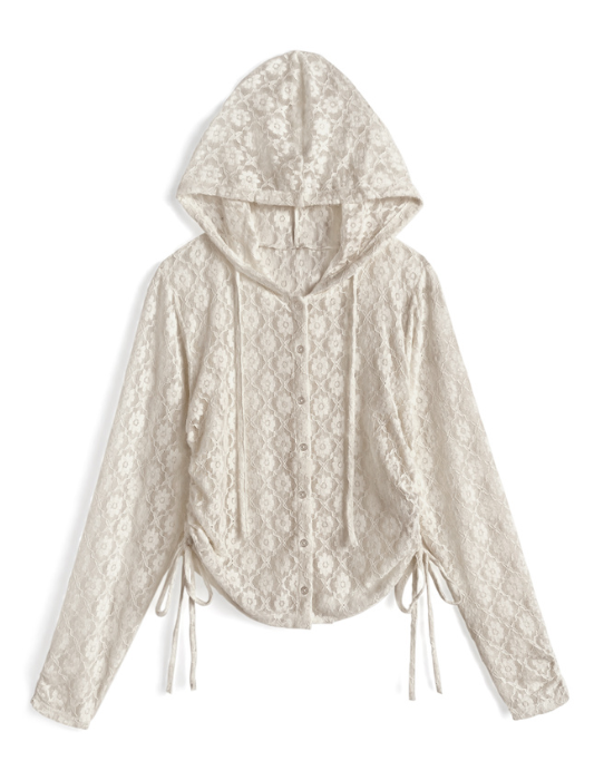 花花蕾絲連帽抽繩外套 [pp250]
